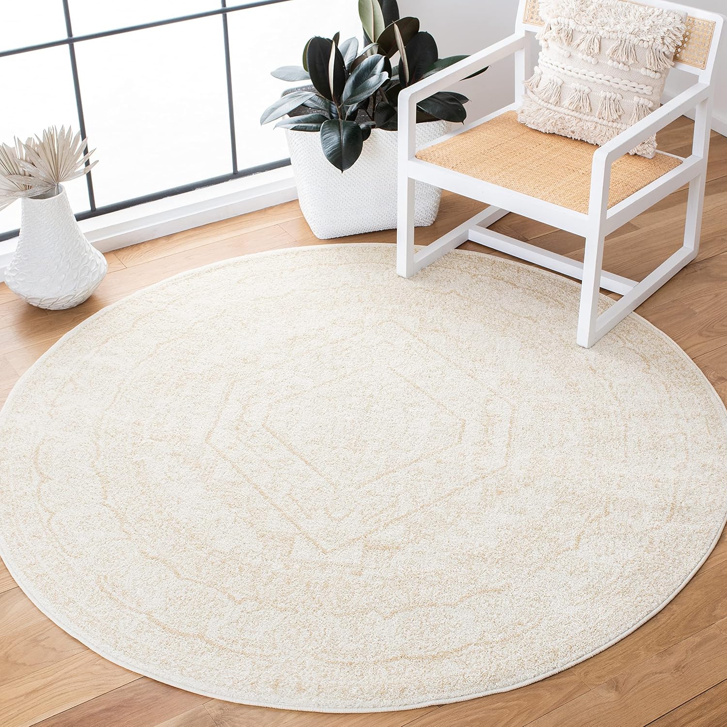 Safavieh – Colección Adirondack, 6 pies x 6 pies, redonda, color marfilbeige, ADR108E, Medallón Oriental – alfombra de área para sala, comedor,
