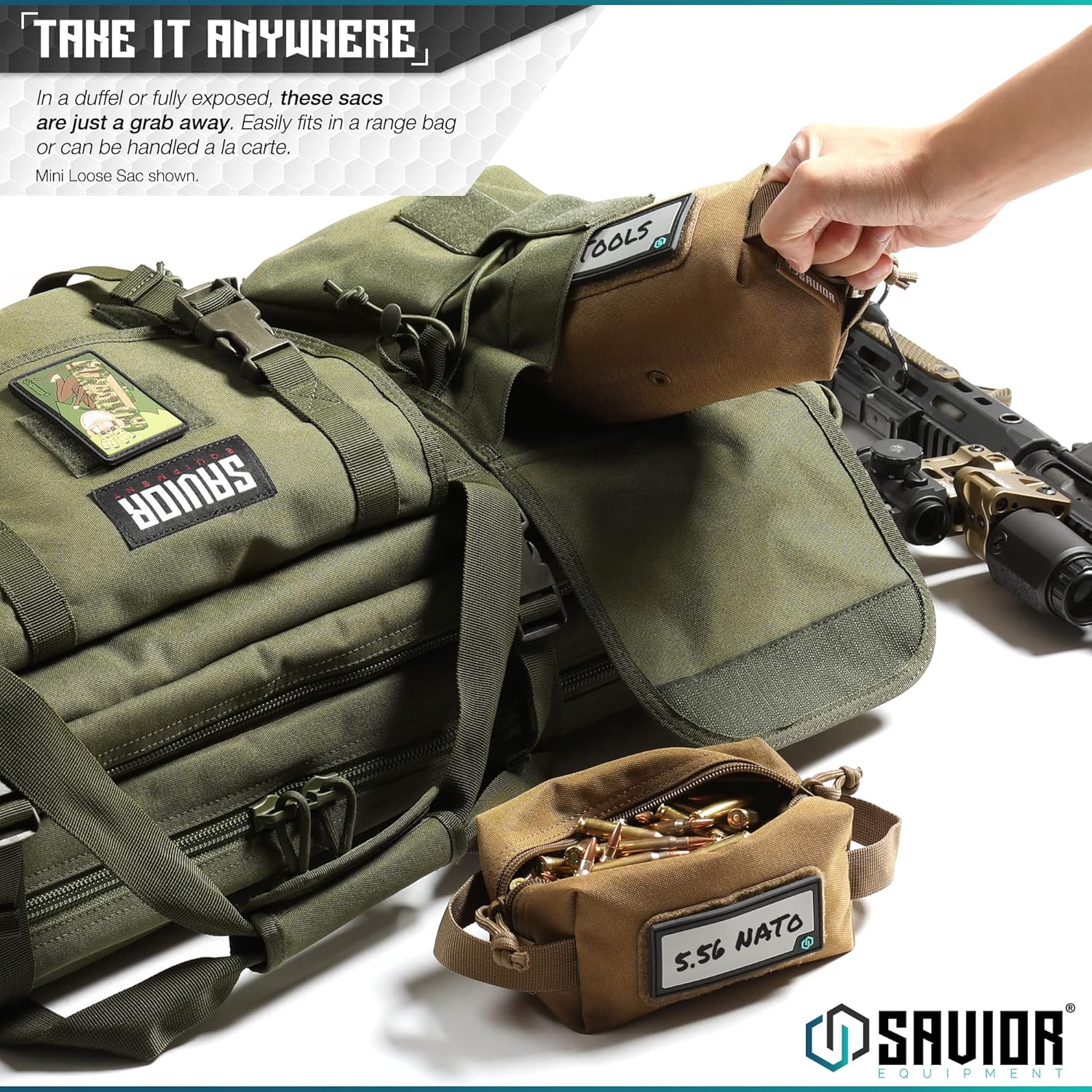 Savior Equipment Loose Sacs – Paquete de 4 bolsas tácticas de munición para armas de fuego, parches de identificación incluidos, rifle, carabina,