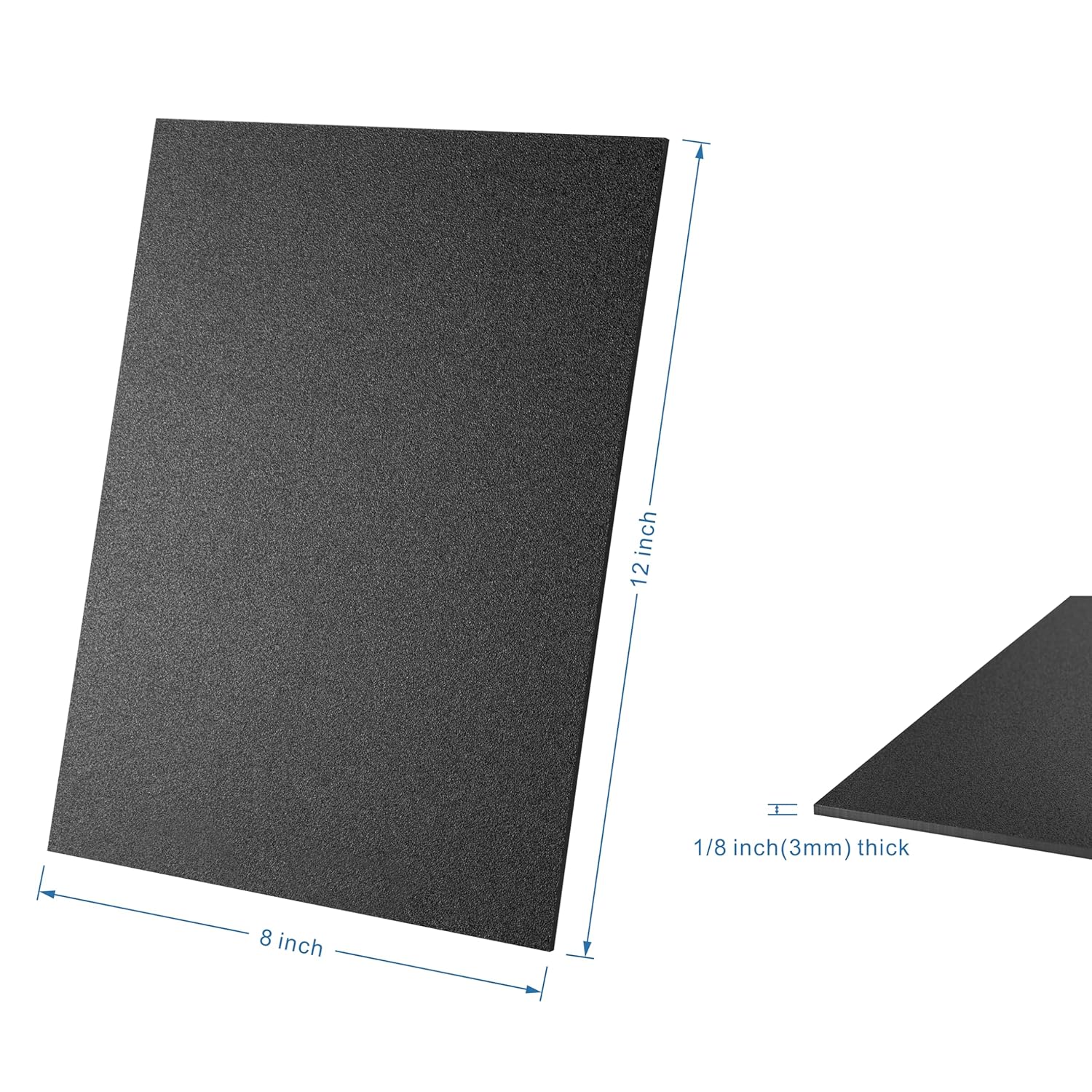 Hoja de plástico ABS de 8 x 12 x 18 pulgadas de grosor (0.118 in), lámina termoplástica rígida negra, panel de plástico moldeable para manualidades,