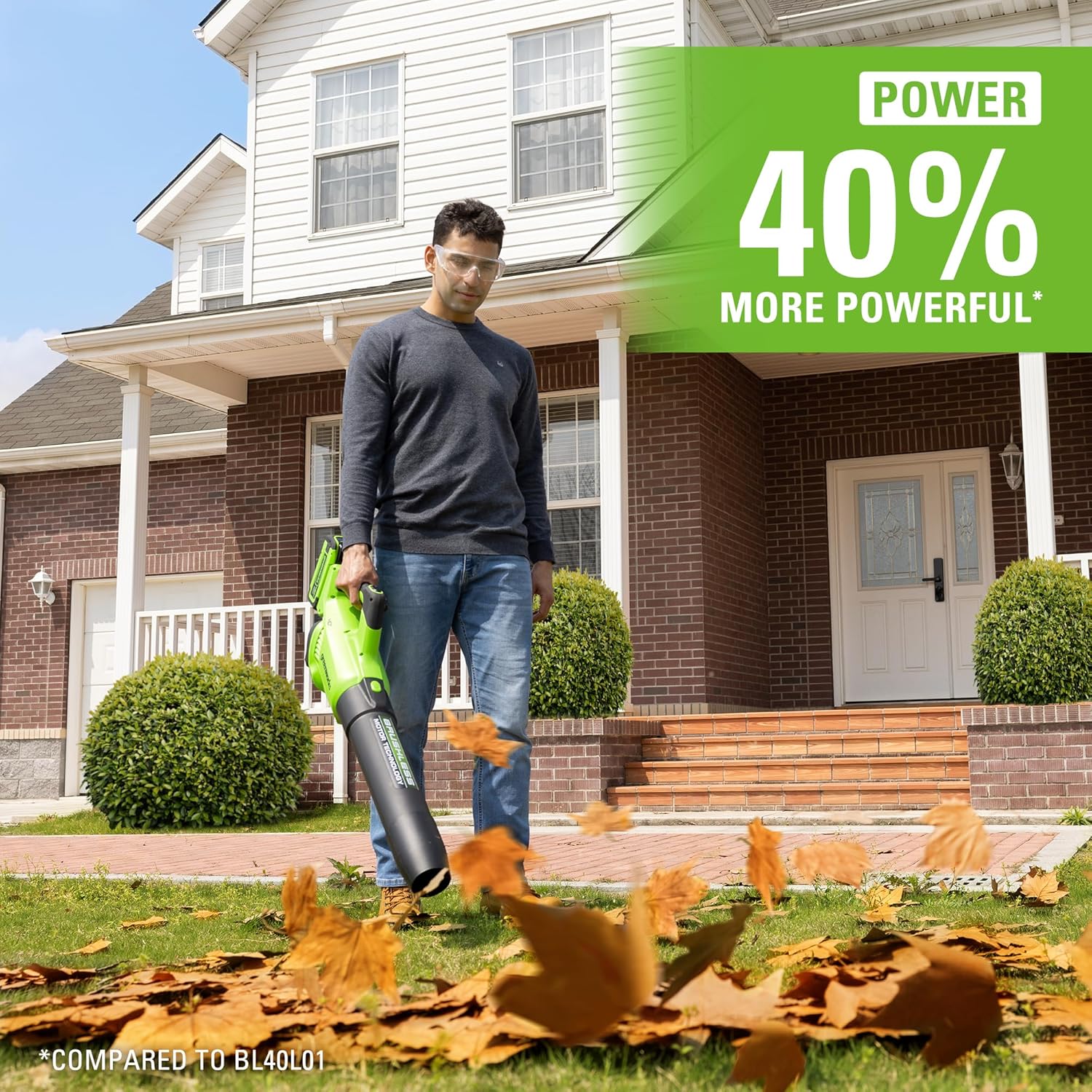 Greenworks Soplador de hojas axial inalámbrico sin escobillas de 40 V (160 MPH  700 CFM75+ herramientas), batería de 8.0 Ah y cargador incluidos