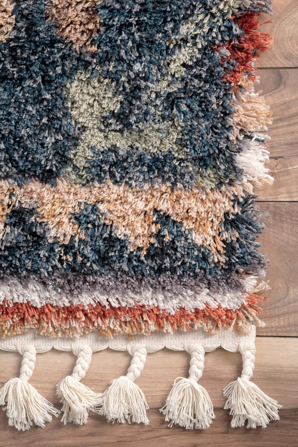 nuLOOM Rosemarie – Alfombra bohemia suave con borlas, 3 x 5, color azul