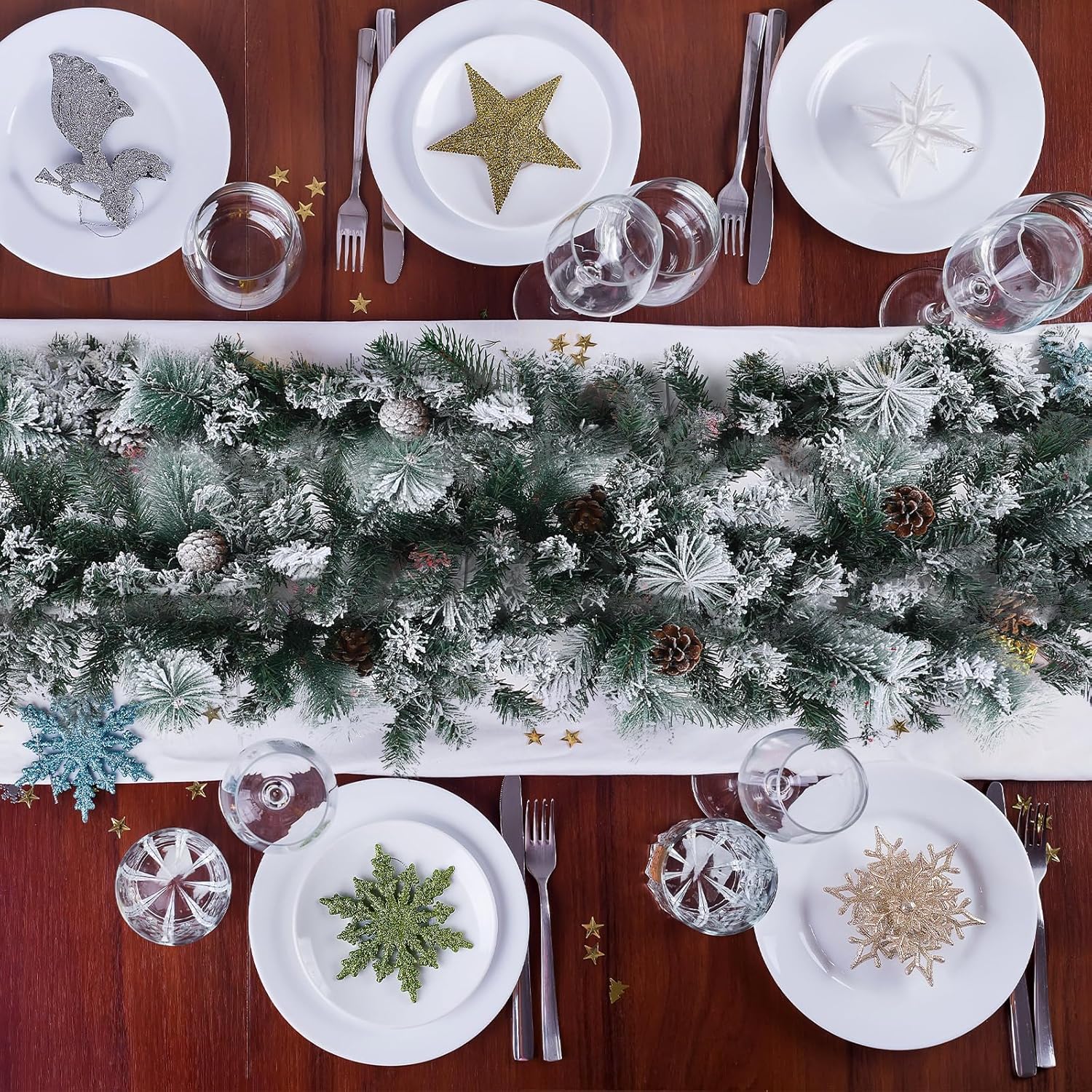 Chuangdi 3 guirnaldas de Navidad flocadas de nieve, guirnalda de cedro de Navidad nevada de 18 pies, guirnalda de pino blanco esmerilado de