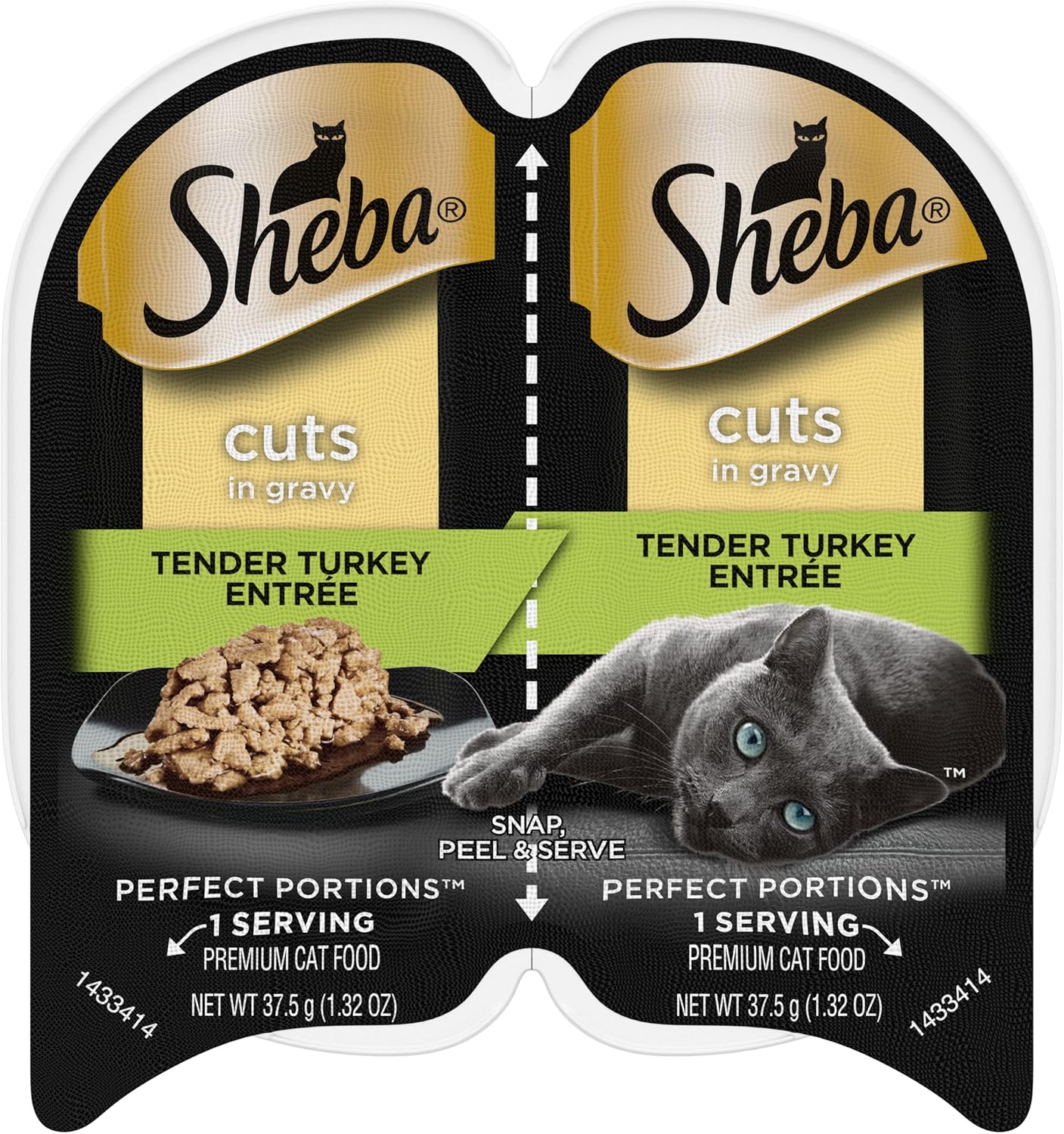 Sheba Perfect Portions – Comida húmeda con porciones cortadas en salsa y sabor a entrante de pavo tierno para gatos, 24 bandejas dobles de 2.6 onzas