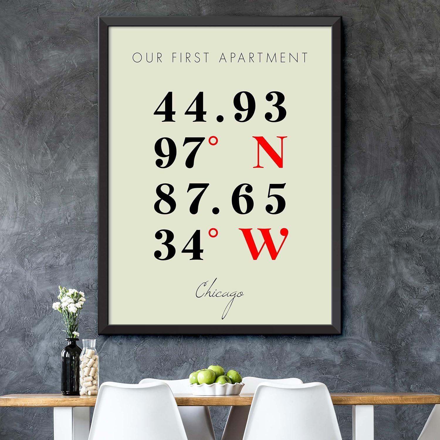 Map of Our First Apartment, Chicago, Multiline Coordinates Colored (36×48)