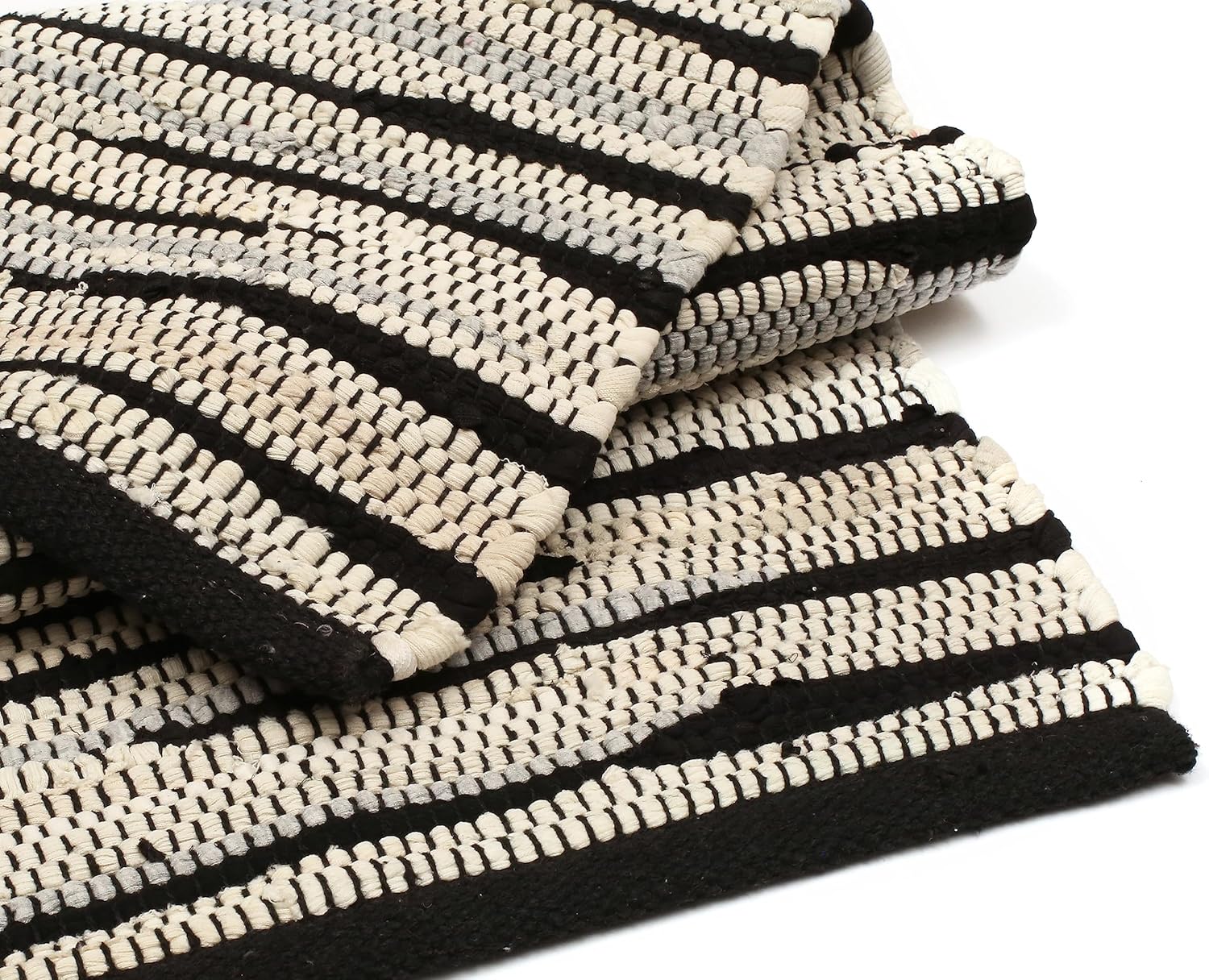 Bedding Craft Alfombra tejida a mano de Chindi tonal 24×36 pulgadas, rectangular, reversible, alfombra de algodón trenzada de granja, color gris