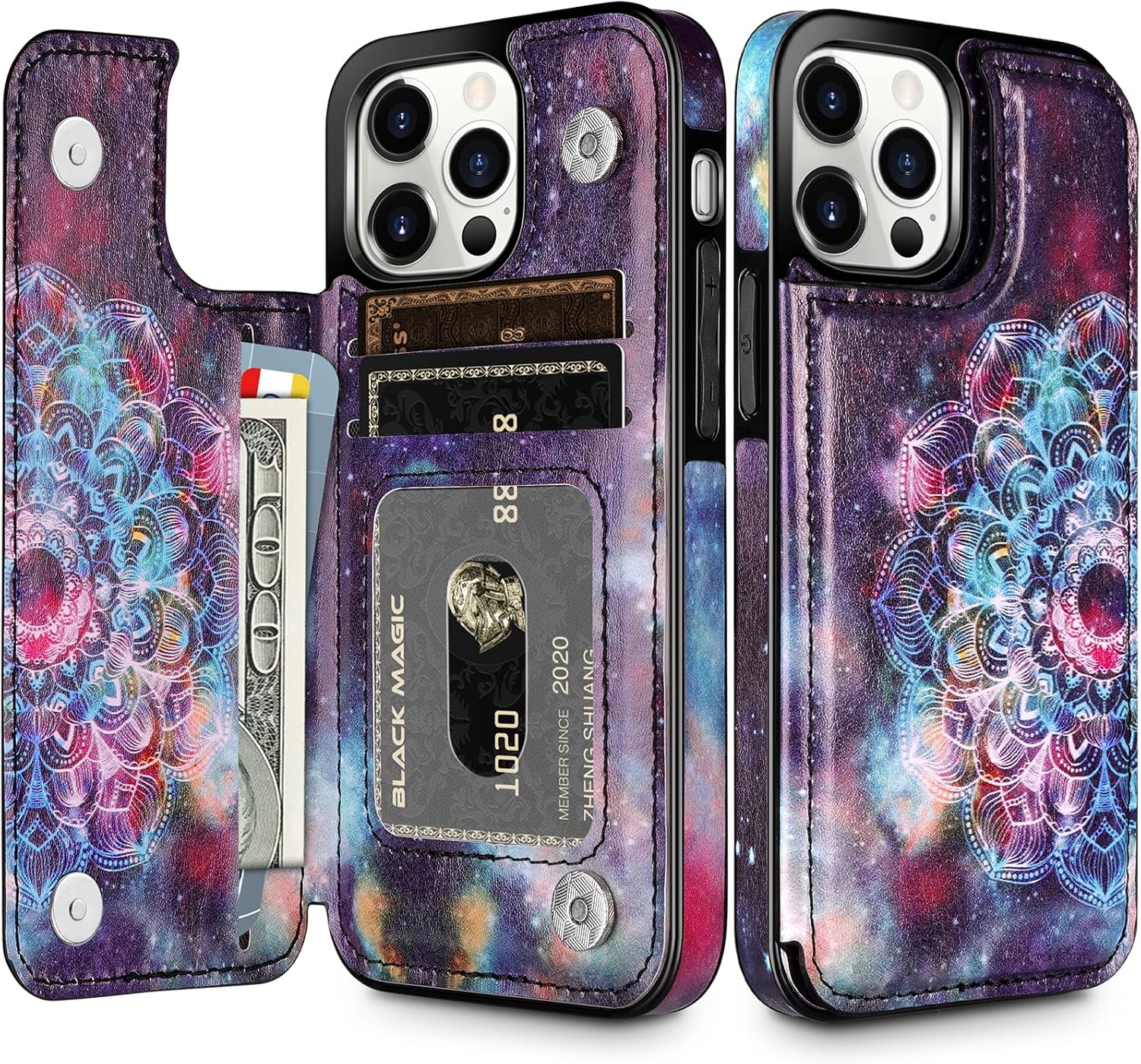 HianDier Funda para iPhone 14 Pro con tarjetero para mujeres y hombres, funda protectora de piel sintética con función atril, cierre magnético,