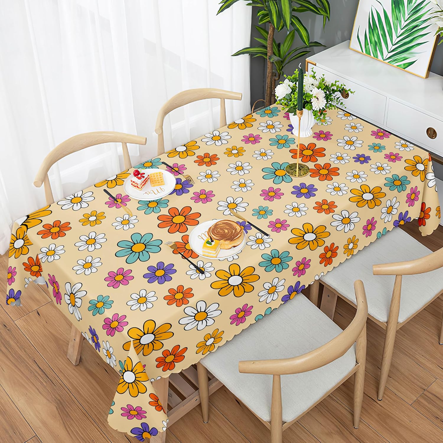 Mantel rectangular sin arrugas, mantel floral de 55 x 70 pulgadas para mesa de cocina y comedor