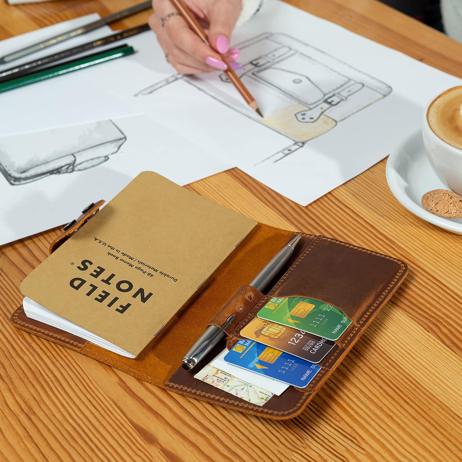Personalized Authentic Refillable Leather Cover Compatible with Moleskine Cahier, Field Notes, 3.5″ x 5.5″ Notepad, Canyon