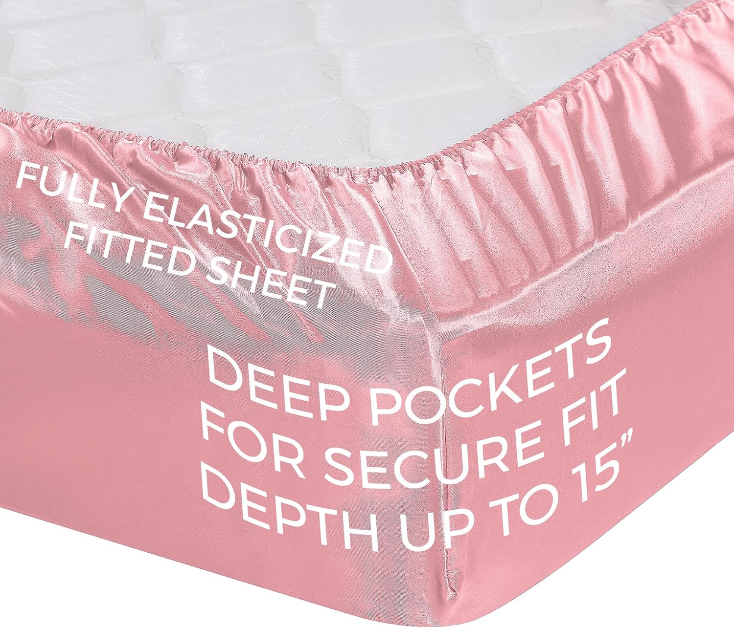 Sábanas de satén California King 4 piezas, rosa Juego de sábanas sedosas de lujo  Juego de sábanas de microfibra extra suave de 1800, resistente a