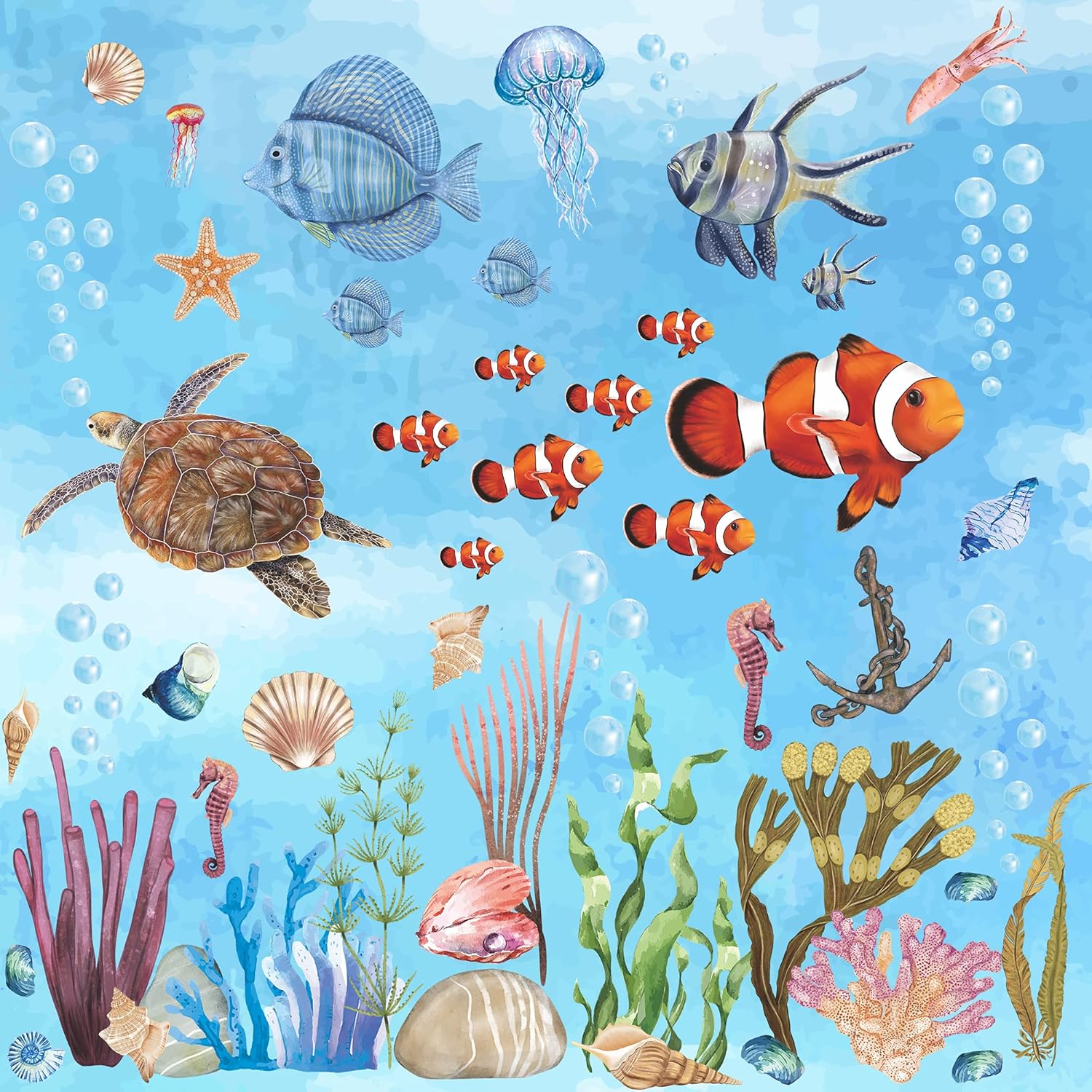RW-1045 – Calcomanías de pared de animales marinos submarinos 3D, calcomanías de pared de animales marinos submarinos, bricolaje, peces corales,