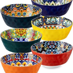 vancasso Juego de 6 cuencos para cereales, cuencos de sopa de cerámica, juego de cuencos corlorful de 26 onzas para cocina, lavavajillas y vancasso Juego de 6 cuencos para cereales, cuencos de sopa de cerámica, juego de cuencos corlorful de 26 onzas para cocina, lavavajillas y
