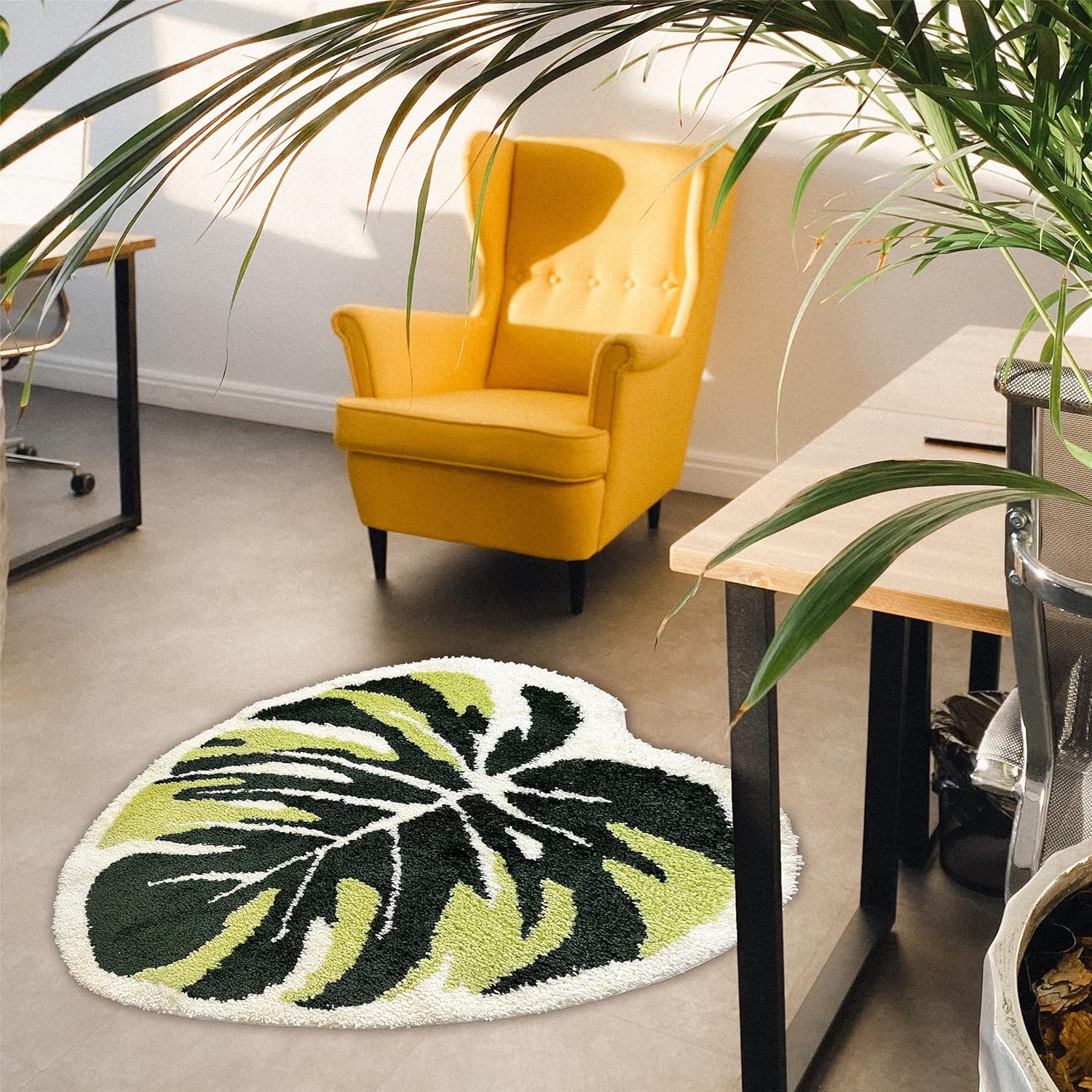 Alfombra de baño antideslizante con diseño de hojas de Monstera, ultra suave, lavable, para niños y mascotas, tapete para dormitorio, sala de estar,