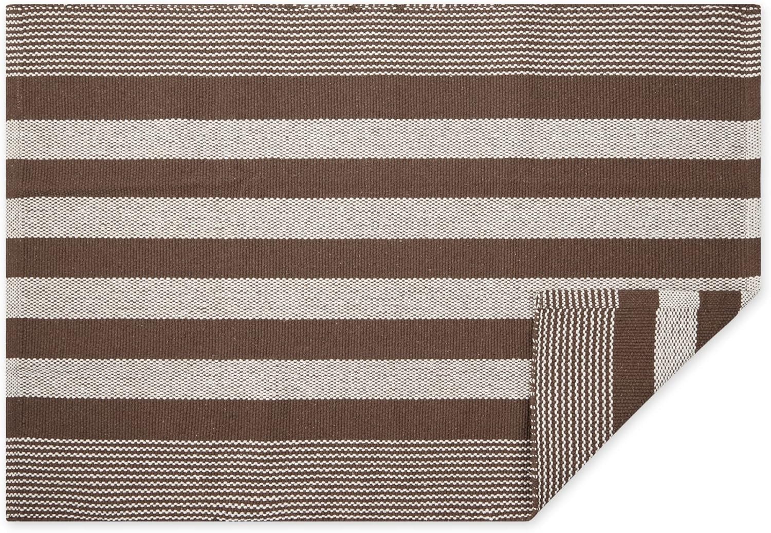 DII Woven Rag Rug Collection – Alfombra de hilo reciclado a rayas, 2 x 3 pies, color marrón cuero