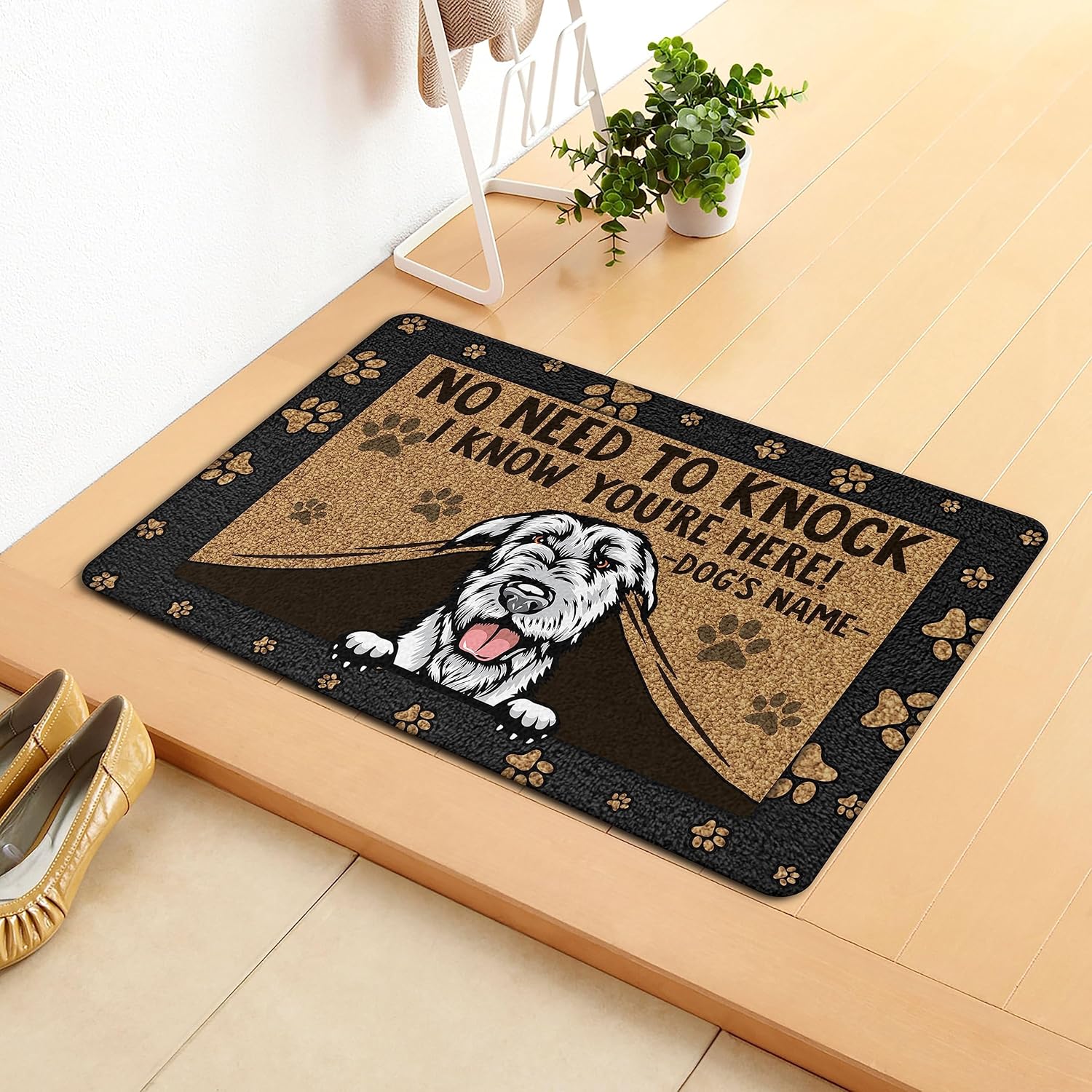 PREZZY Tapete de puerta personalizado con nombre de perro de lobo irlandés, tapete de bienvenida para interiores y exteriores, tapete antideslizante