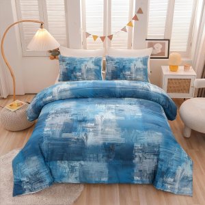Ylehoc Juego de edredón turquesa y verde azulado, juego de ropa de cama geométrica de 3 piezas, 1 edredón de pintura y 2 fundas de almohada para Ylehoc Juego de edredón turquesa y verde azulado, juego de ropa de cama geométrica de 3 piezas, 1 edredón de pintura y 2 fundas de almohada para