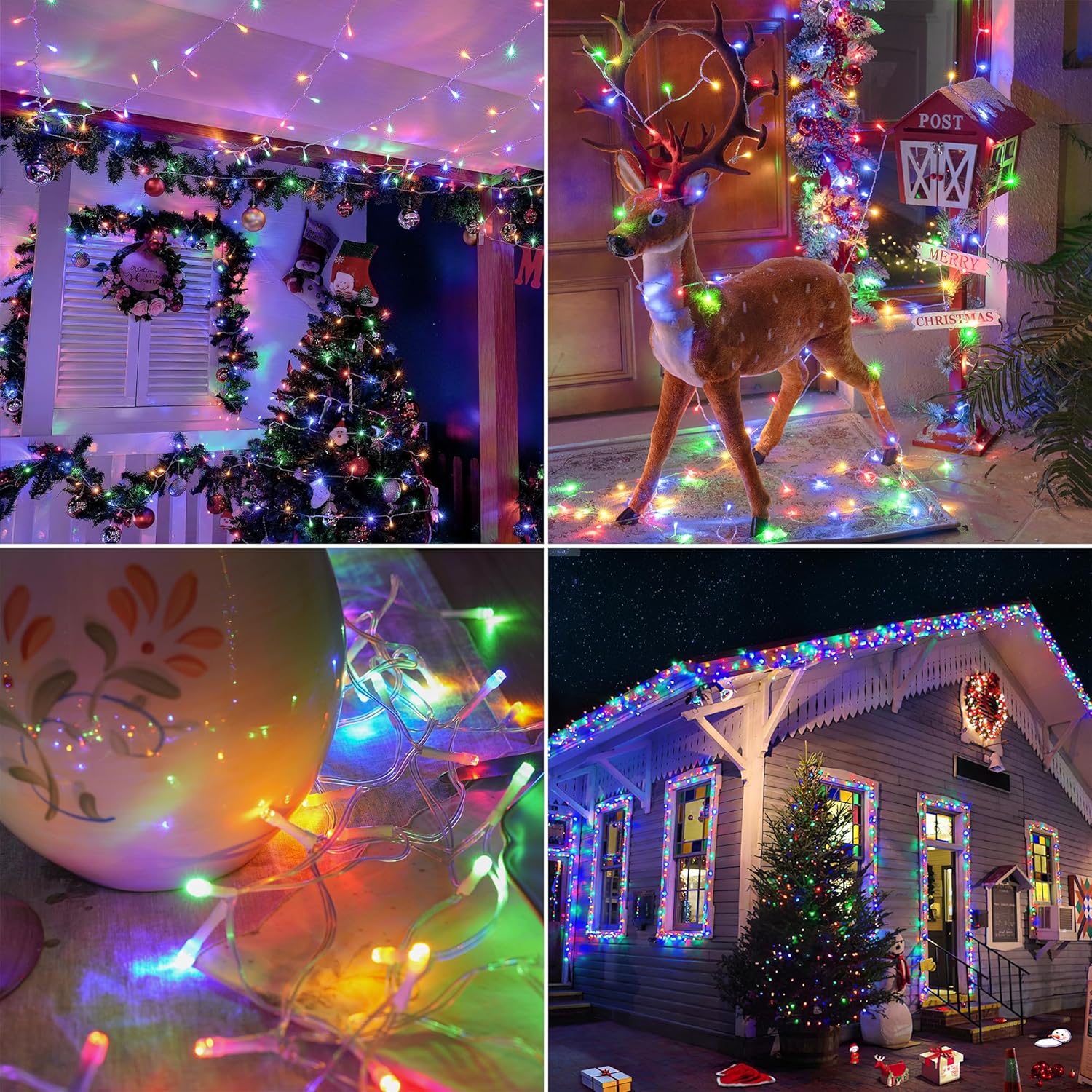 Luces de Navidad de 197 pies, 600 luces LED para exteriores, impermeables, 8 modos de iluminación, cadena de luces con control remoto y