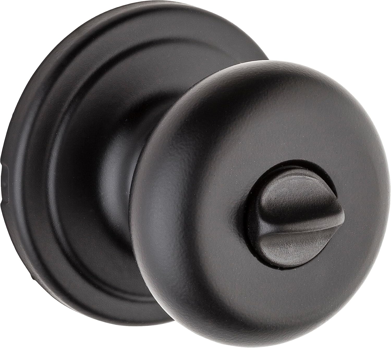 Kwikset Hancock – Pomo de puerta de privacidad interior con cerradura, manija de puerta para baño y dormitorio, pomo negro mate con cerradura