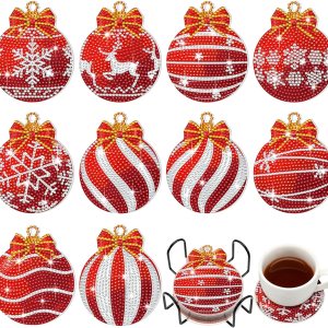 10 posavasos de bola de Navidad con diamantes para manualidades, bola de Navidad, pintura de diamante, posavasos de diamante 5D, posavasos de 10 posavasos de bola de Navidad con diamantes para manualidades, bola de Navidad, pintura de diamante, posavasos de diamante 5D, posavasos de