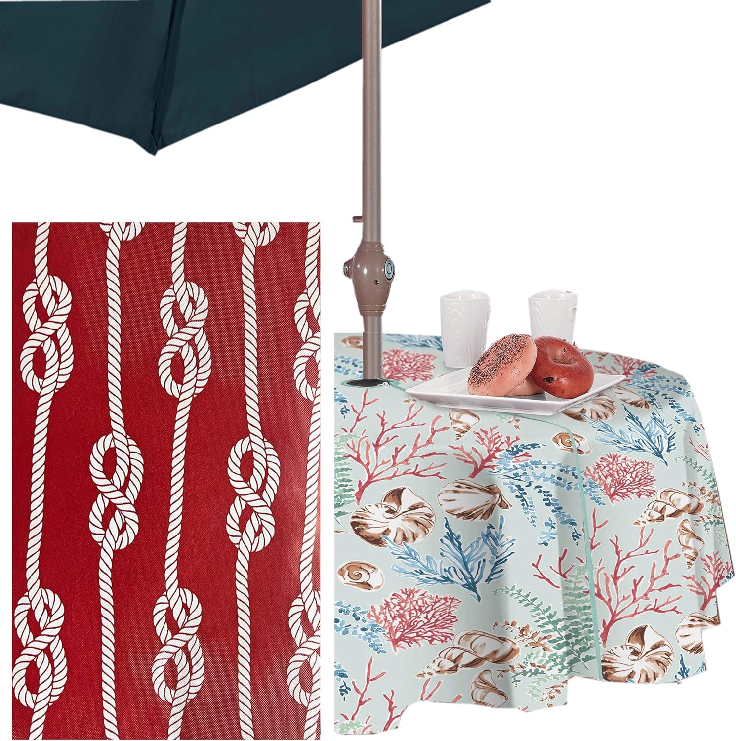 Newbridge Mantel de franela de vinilo con rayas náuticas rojas, mantel de rayas costeras para interiores y exteriores, con parte trasera de franela,