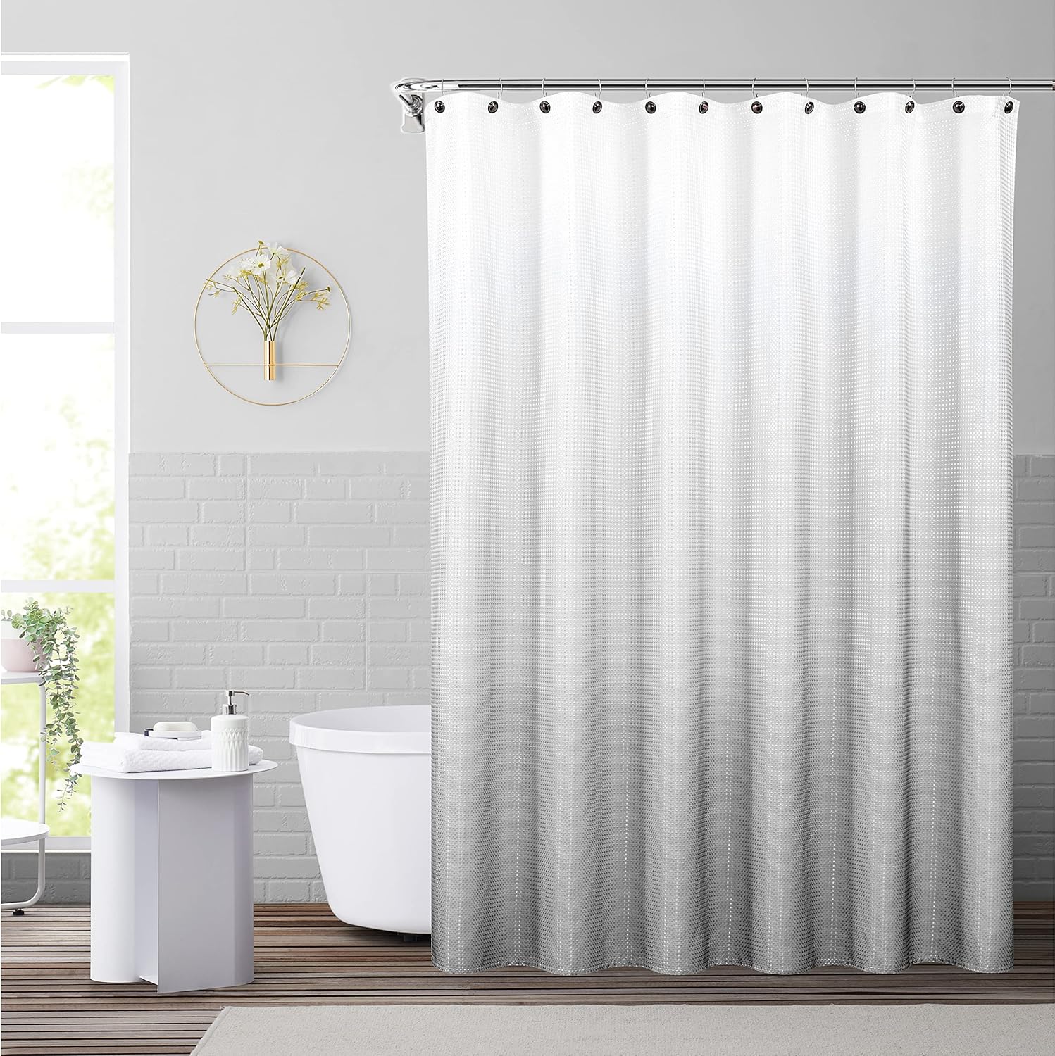 WEST LAKE Cortina de ducha gris con tejido gofre, resistente al agua, para hotel, spa, baño, cortina de ducha decorativa con ojales, sin gancho,