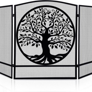 Pantalla para chimenea de cabina, malla de acero, cubierta de protección contra chispas, puerta de chimenea rústica de 3 paneles, chimenea plegable Pantalla para chimenea de cabina, malla de acero, cubierta de protección contra chispas, puerta de chimenea rústica de 3 paneles, chimenea plegable