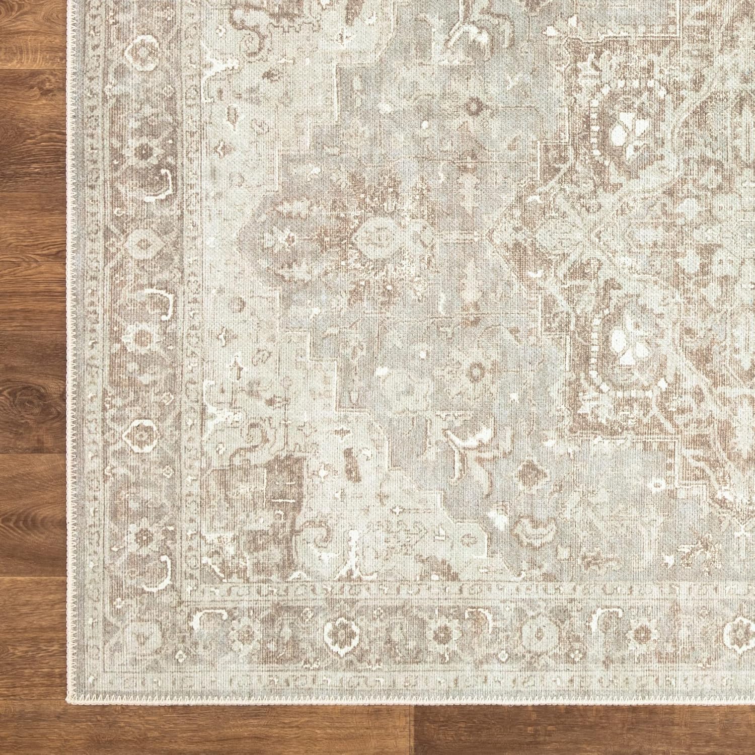 Bloom Rugs Alfombra lavable antideslizante de 4 x 6 pies, color beigegris, alfombra tradicional para sala de estar, dormitorio, comedor y cocina,