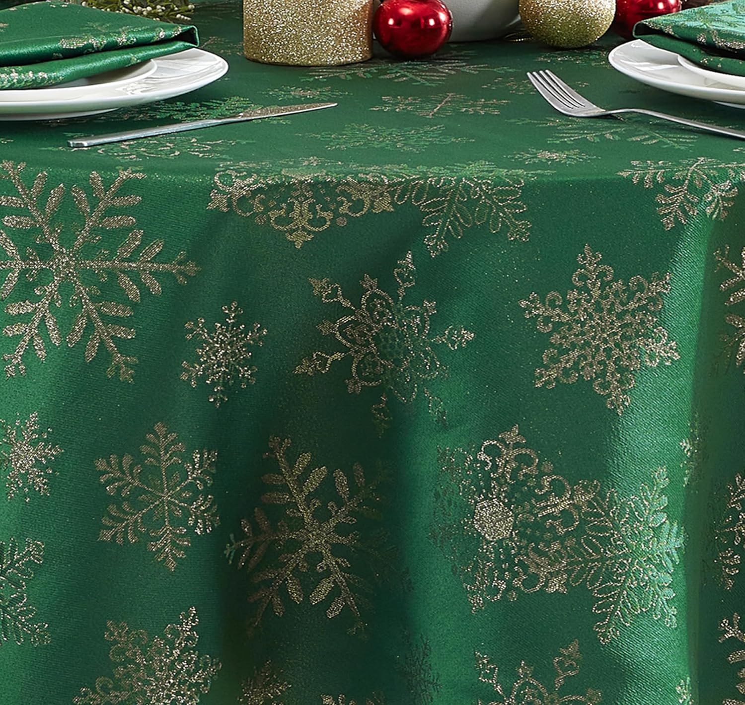 Newbridge Fancy – Mantel navideño de tela resistente a la suciedad, copos de nieve brillantes, lúrex tejido de fácil cuidado, cuadrado de 52 x 52