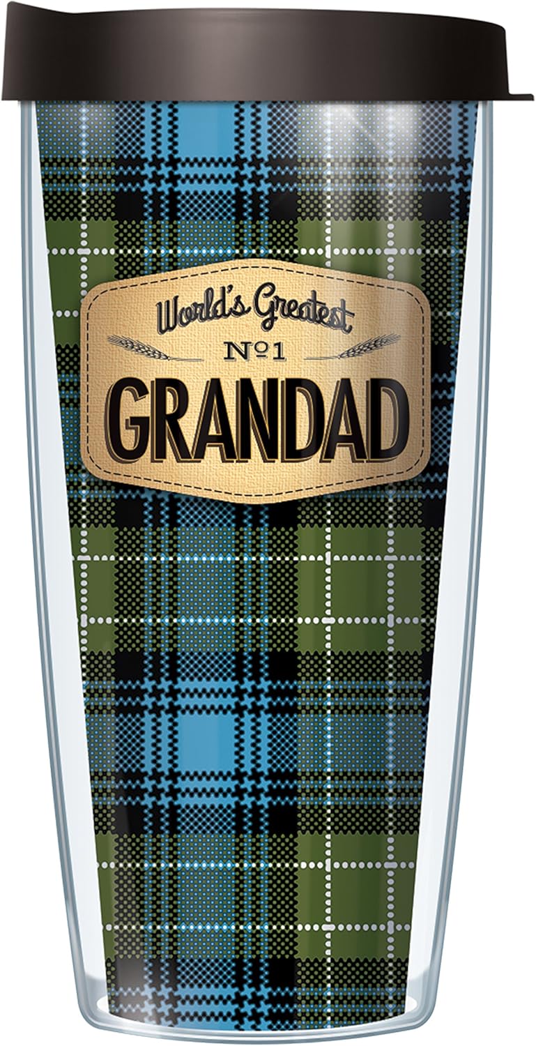 Signature Tumblers World’s Greatest N 1 Grandad Wrap on Blue Flannel – Taza de viaje de doble pared de 22 onzas con tapa negra de fácil sorbo