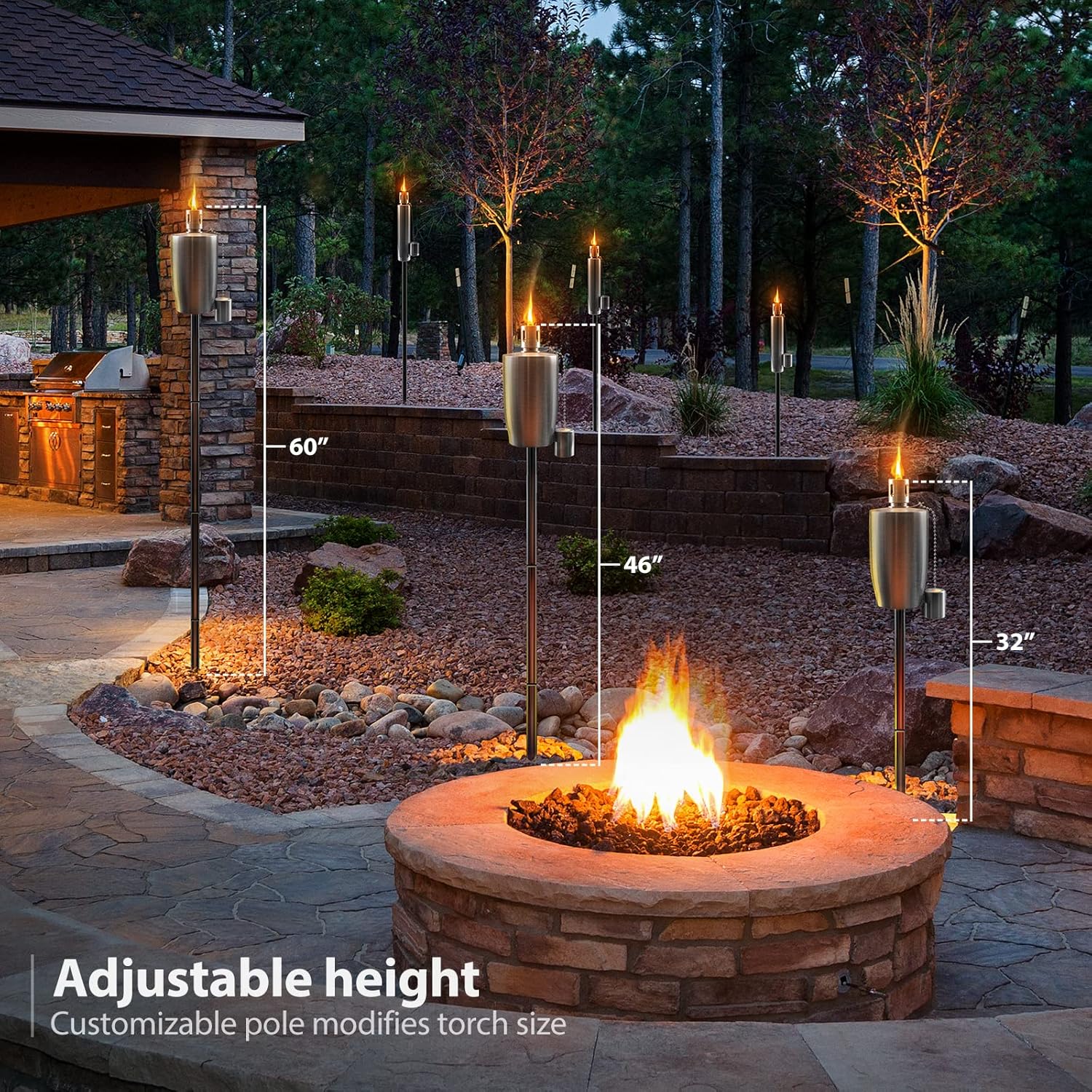 Matney Antorchas de acero inoxidable para exteriores, luces decorativas para jardín y patio, lámpara de aceite de 5 pies para citronela, mecha de