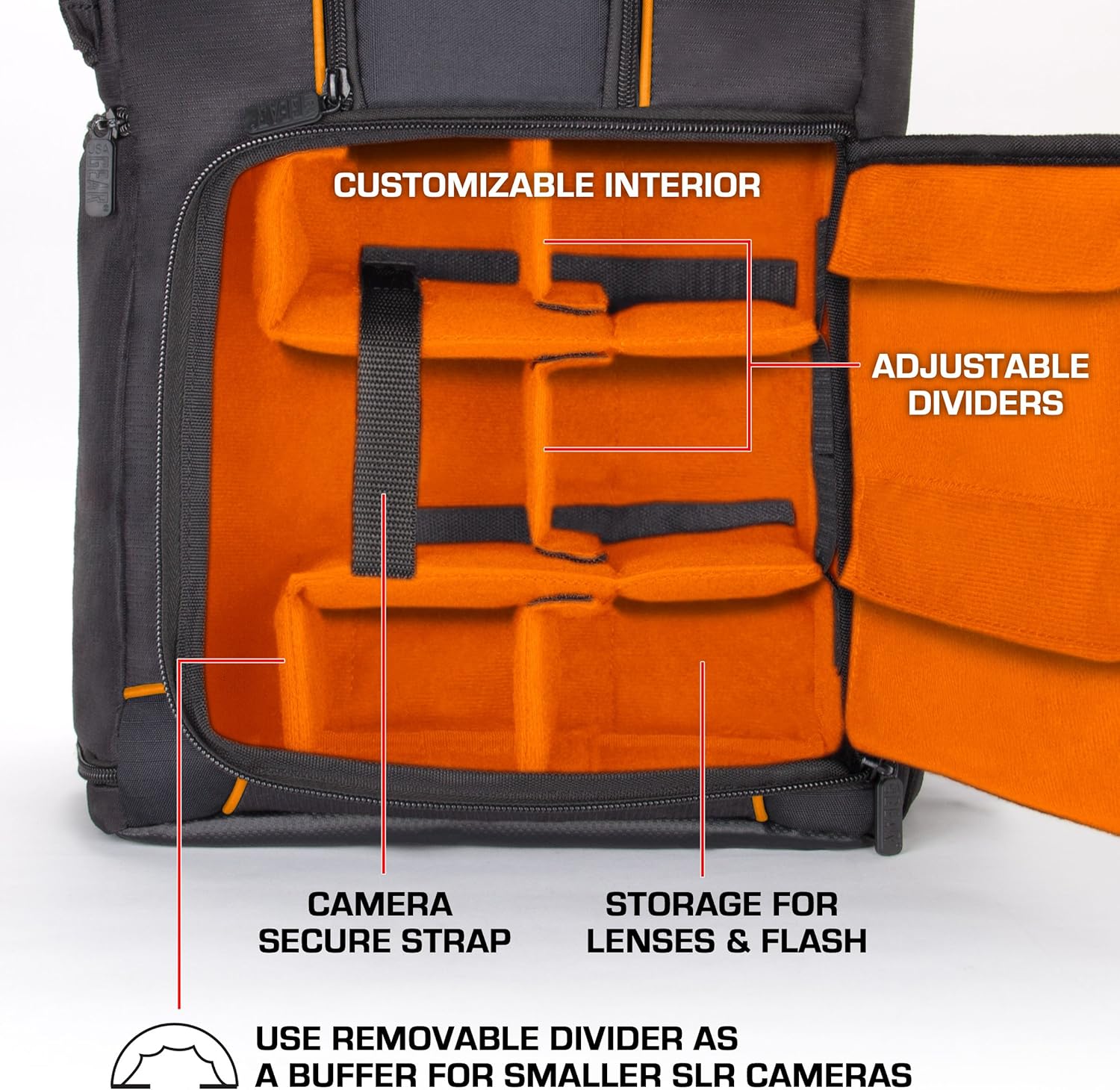 Mochila para cámara réflex digital de 39.62 cm, compartimento para portátil USA Gear cuenta con separadores acolchados, soporte para trípode,
