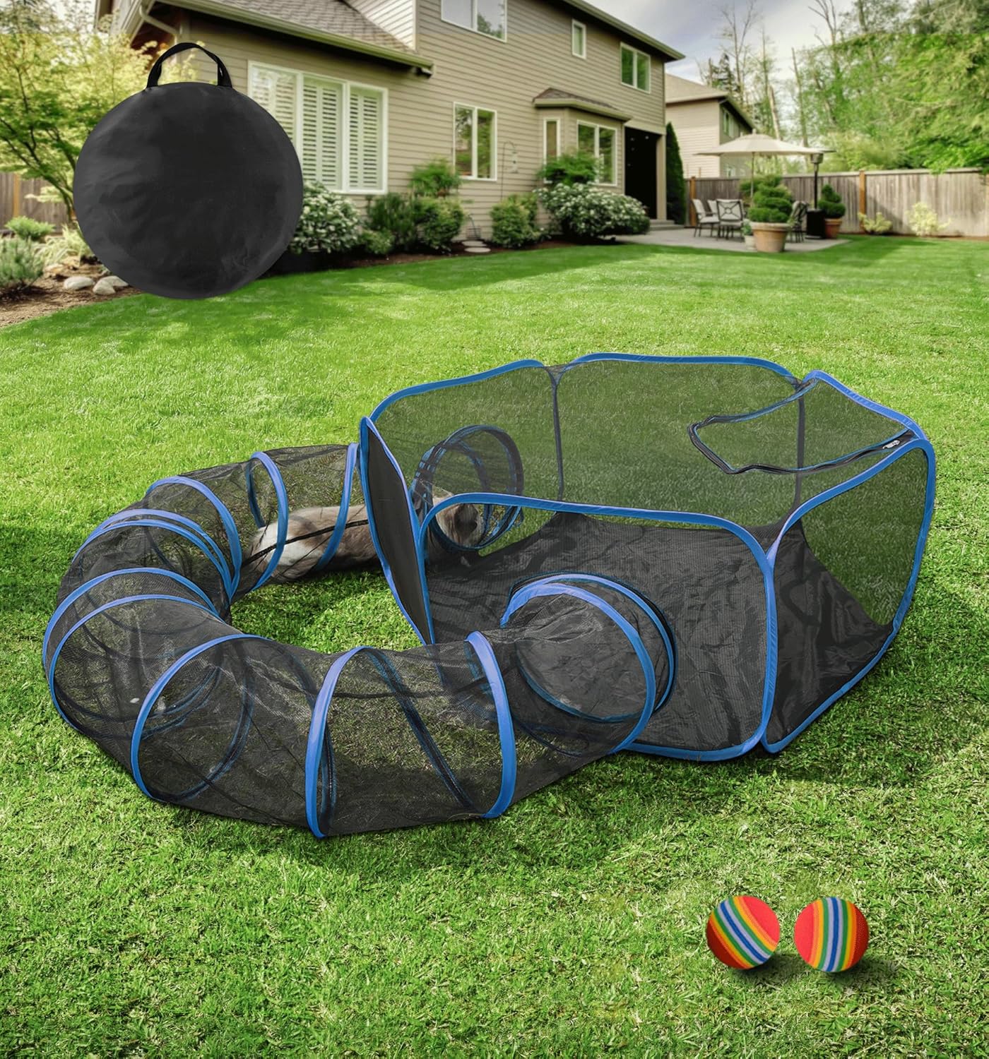MAMI&BABI Catio – Carcasas para gatos al aire libre, tienda de campaña plegable para gatos con túnel cerrado, recinto para gatos de interior, conejo