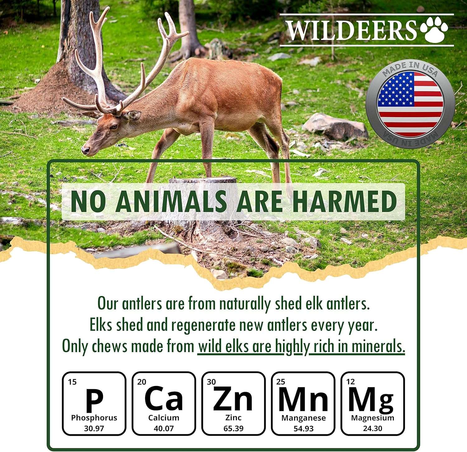 Wildeers Cuernos de alce para perros medianos, paquete de 2, masticables enteros para perros, tratamiento estimulante de la mente, desprendimiento