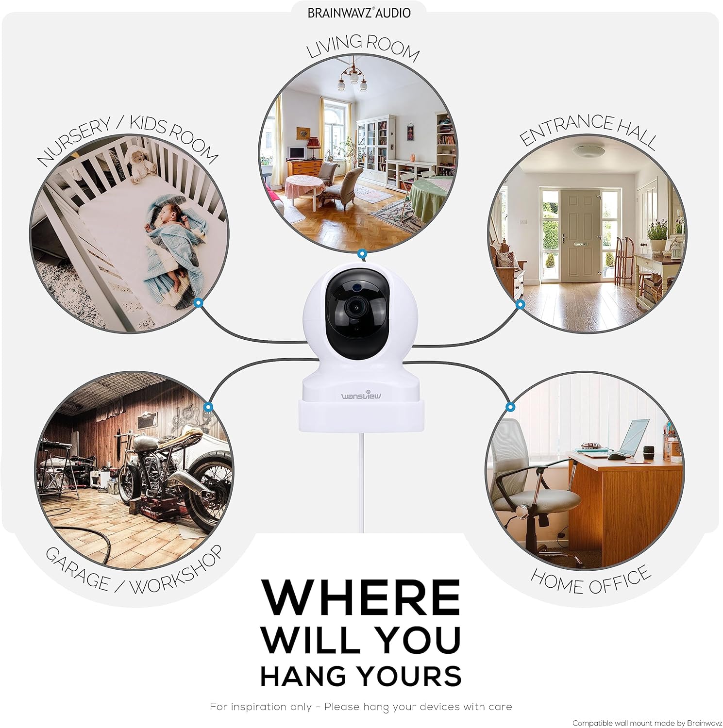 Soporte de pared para cámara de seguridad inteligente Wansview Dome Q5, soporte de diseño personalizado, reduce los puntos ciegos y el desorden,
