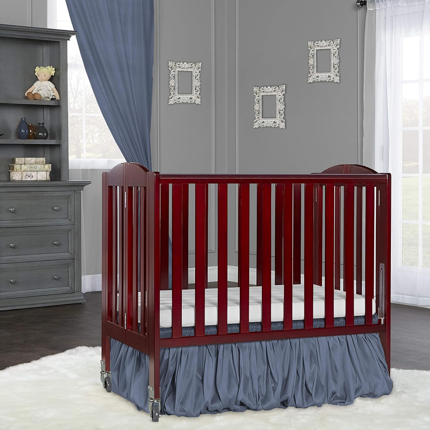 Cuna portátil de abedul plegable 2 en 1, cereza