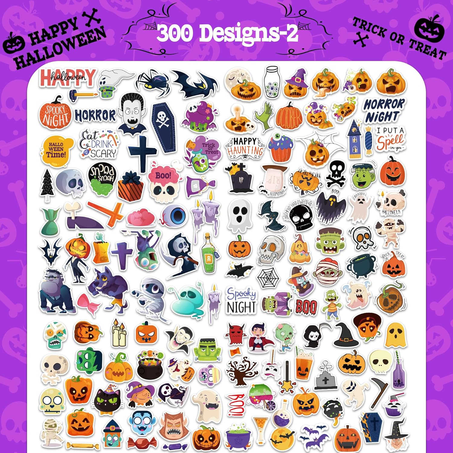 LINAYE 300 calcomanías de Halloween que no se repiten, impermeables, de vinilo adhesivo, paquete de calcomanías de Halloween para niños, regalos de