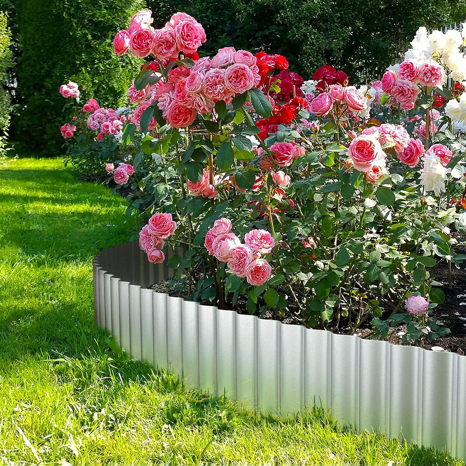 LAVEVE Borde de metal corrugado para jardín, borde resistente, perfecto para macizos de flores y bordes de paisajismo (plata, 8 pulgadas x 20 pies)