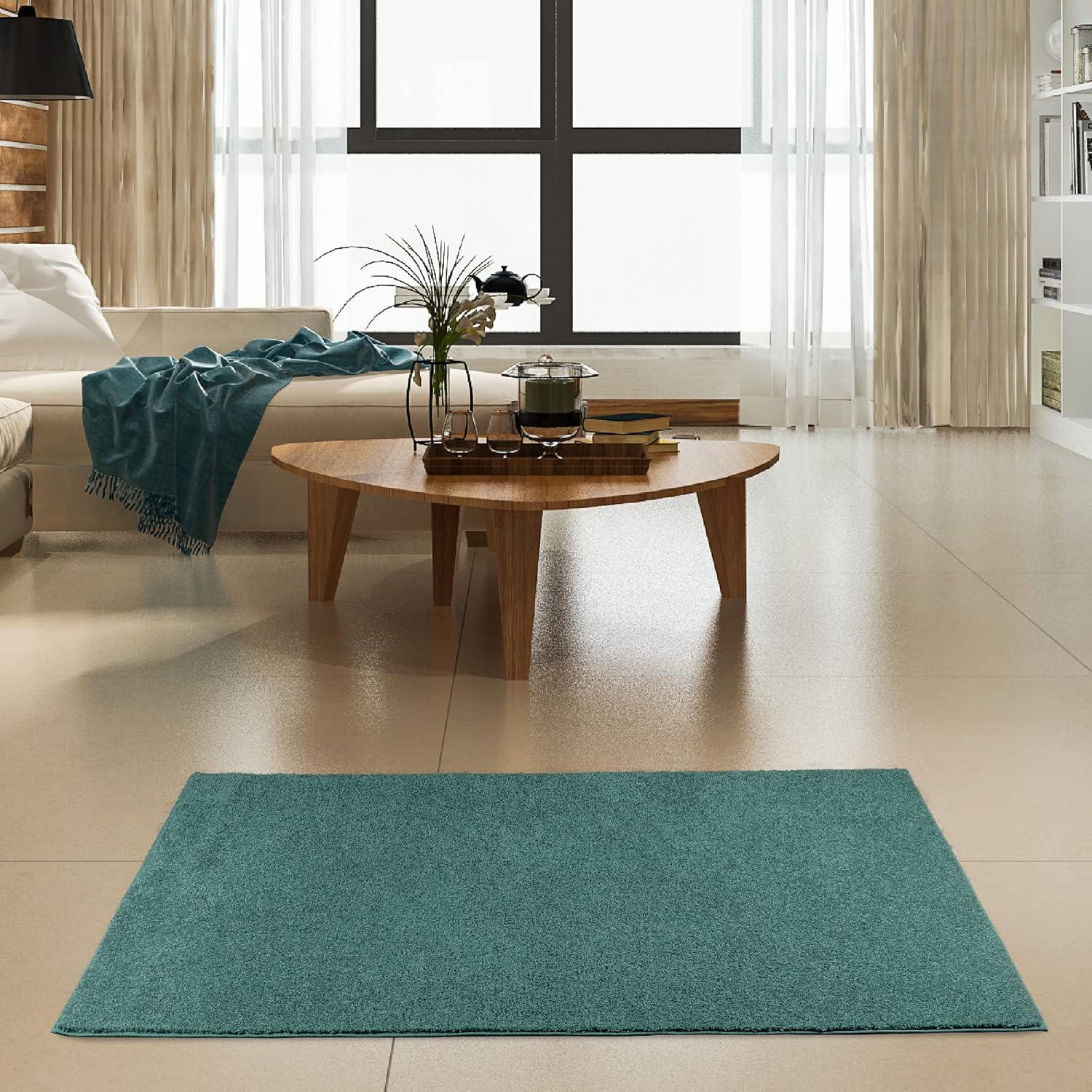 Alfombra moderna de felpa de color liso, 4 x 6 pies, apta para mascotas y niños, fabricada en Estados Unidos, rectangular, ideal para niños,