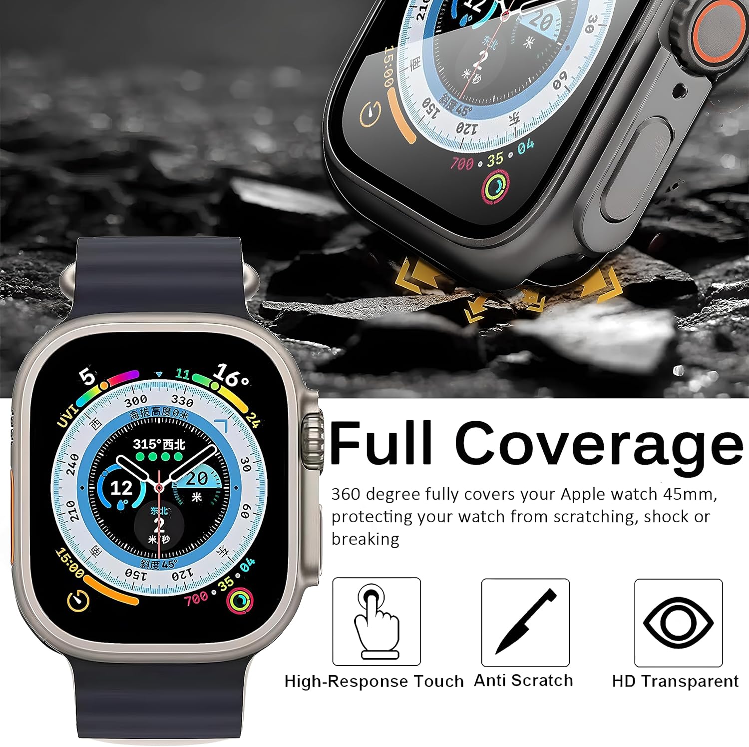 Convierte el iWatch en Ultra Protección completa 3 en 1 compatible con Apple Watch Series 87654 SESE2 de 1.732 pulgadas, 1.772 pulgadas, resistente