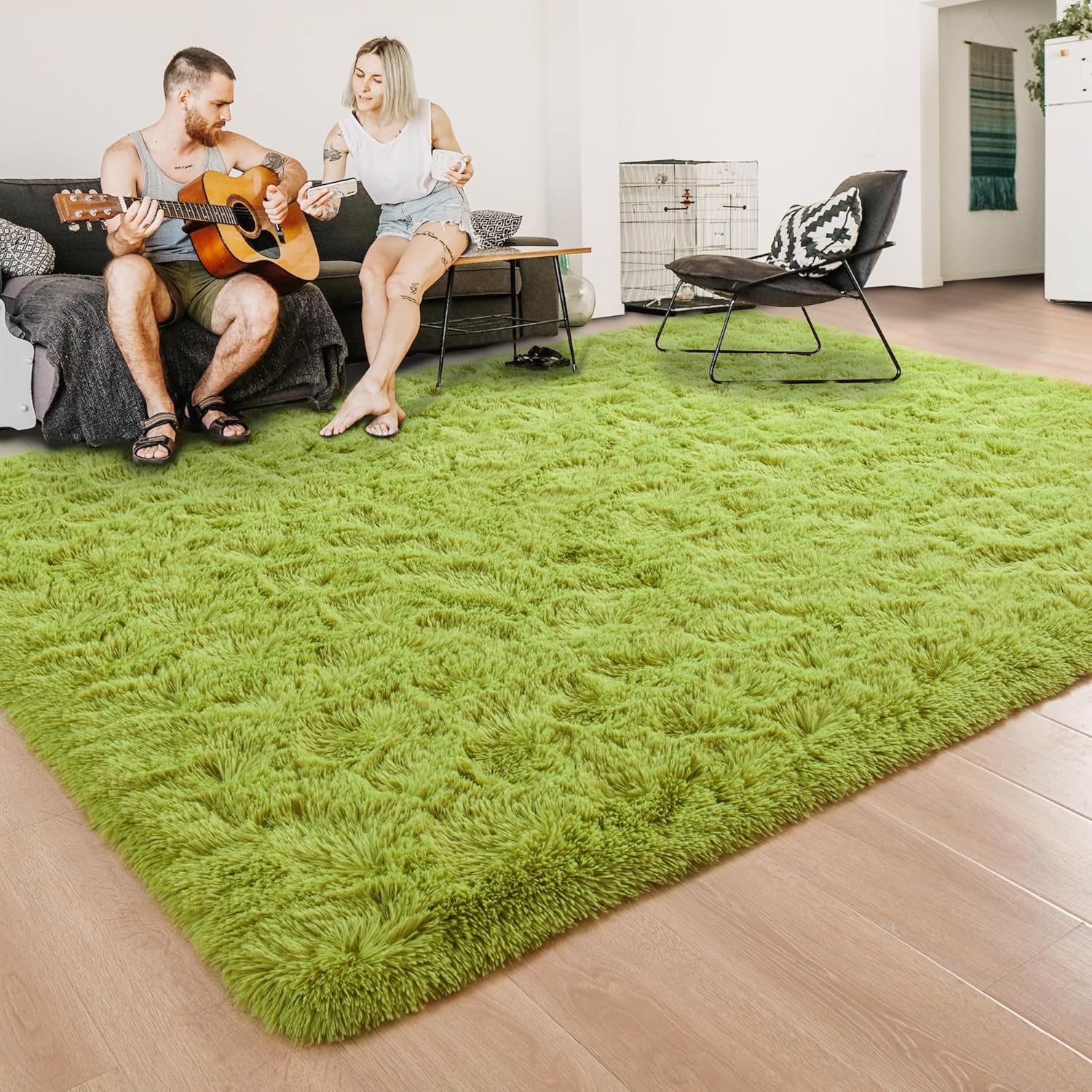 ISEAU Alfombras de área de 8 x 10 pies para sala de estar, ultra suaves y esponjosas alfombras verdes para dormitorio, alfombra antideslizante