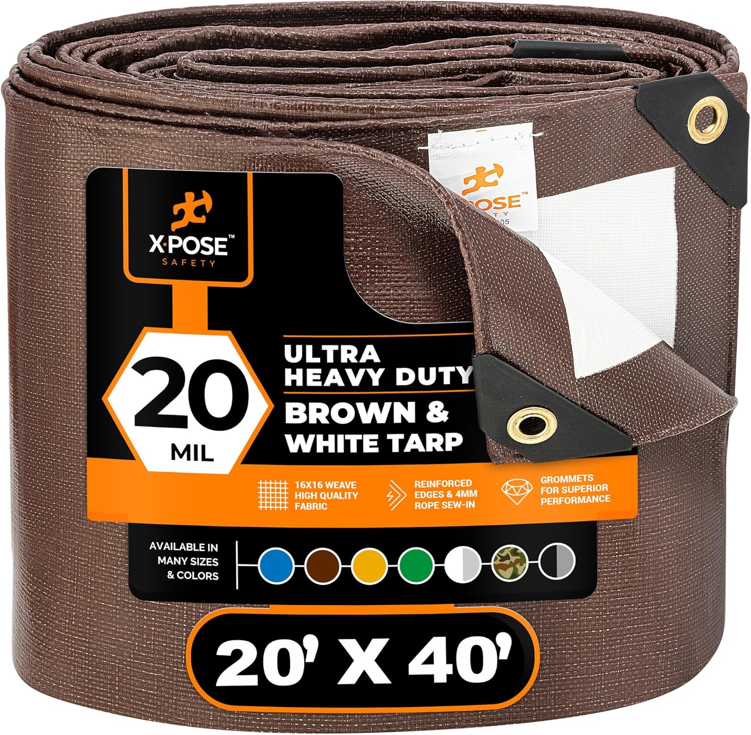 Lona ultra resistente de 20 x 40 pies, color marrónblanco, lonas de 0.787 in, resistente al agua, de 20 x 40 pulgadas, lona extra grande para