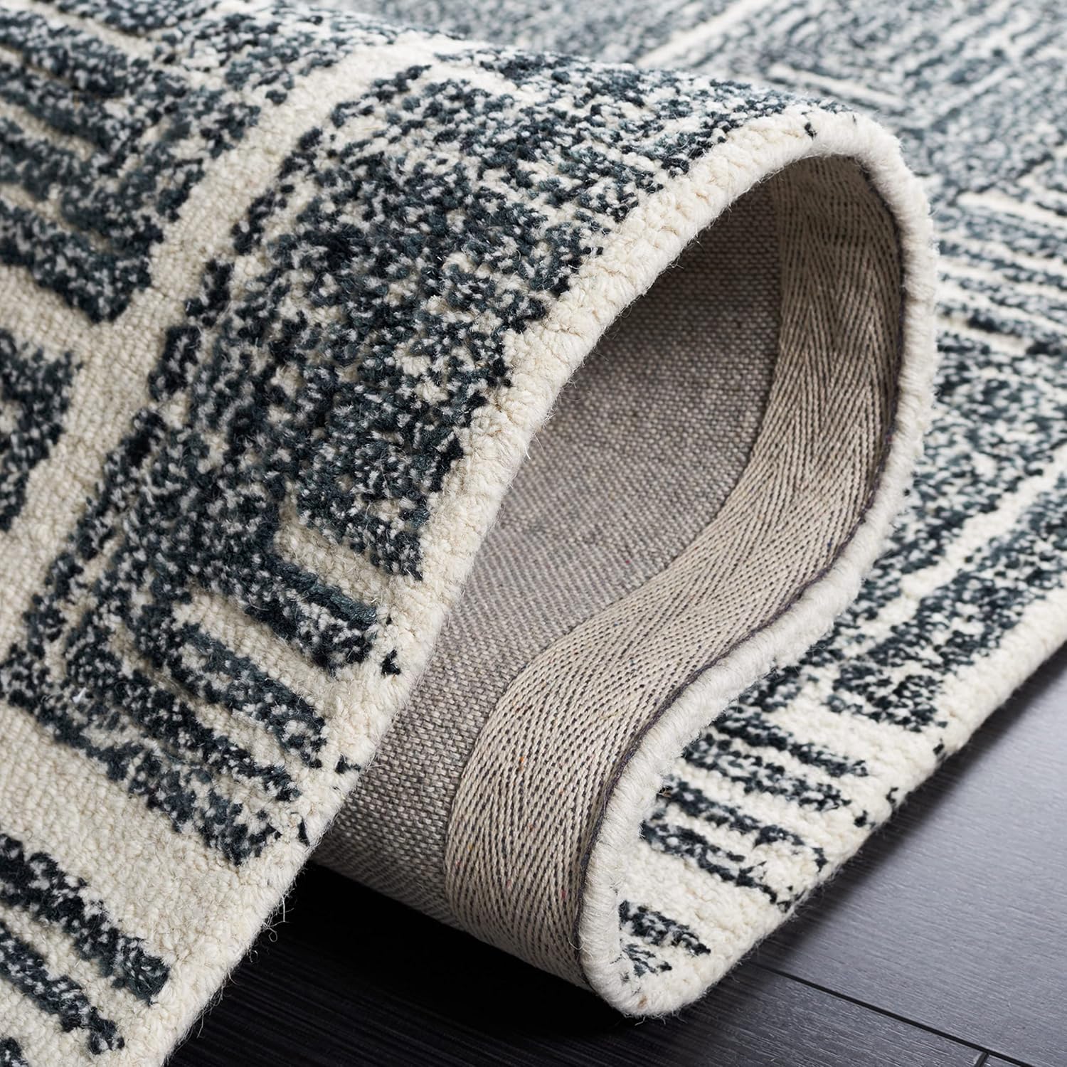 Safavieh Metro Collection – Alfombra cuadrada de 6 pies, color negro y marfil, hecha a mano de lana abstracta moderna, ideal para zonas de alto