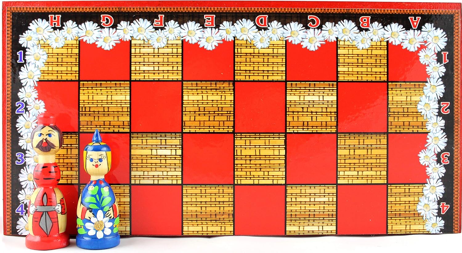 Matryoshka Dolls Juego de ajedrez de madera – Juego de ajedrez ruso pintado a mano margaritas de granja con temática de flores