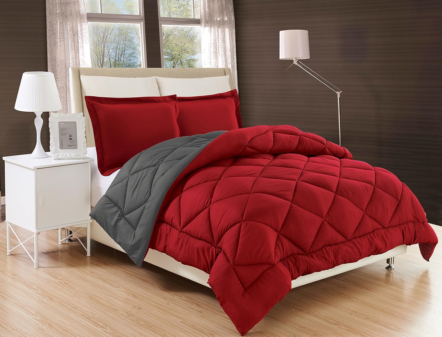Elegant Comfort Juego de edredón reversible acolchado de 3 piezas con relleno alternativo de plumón de ganso, relleno de edredón suave, calidez