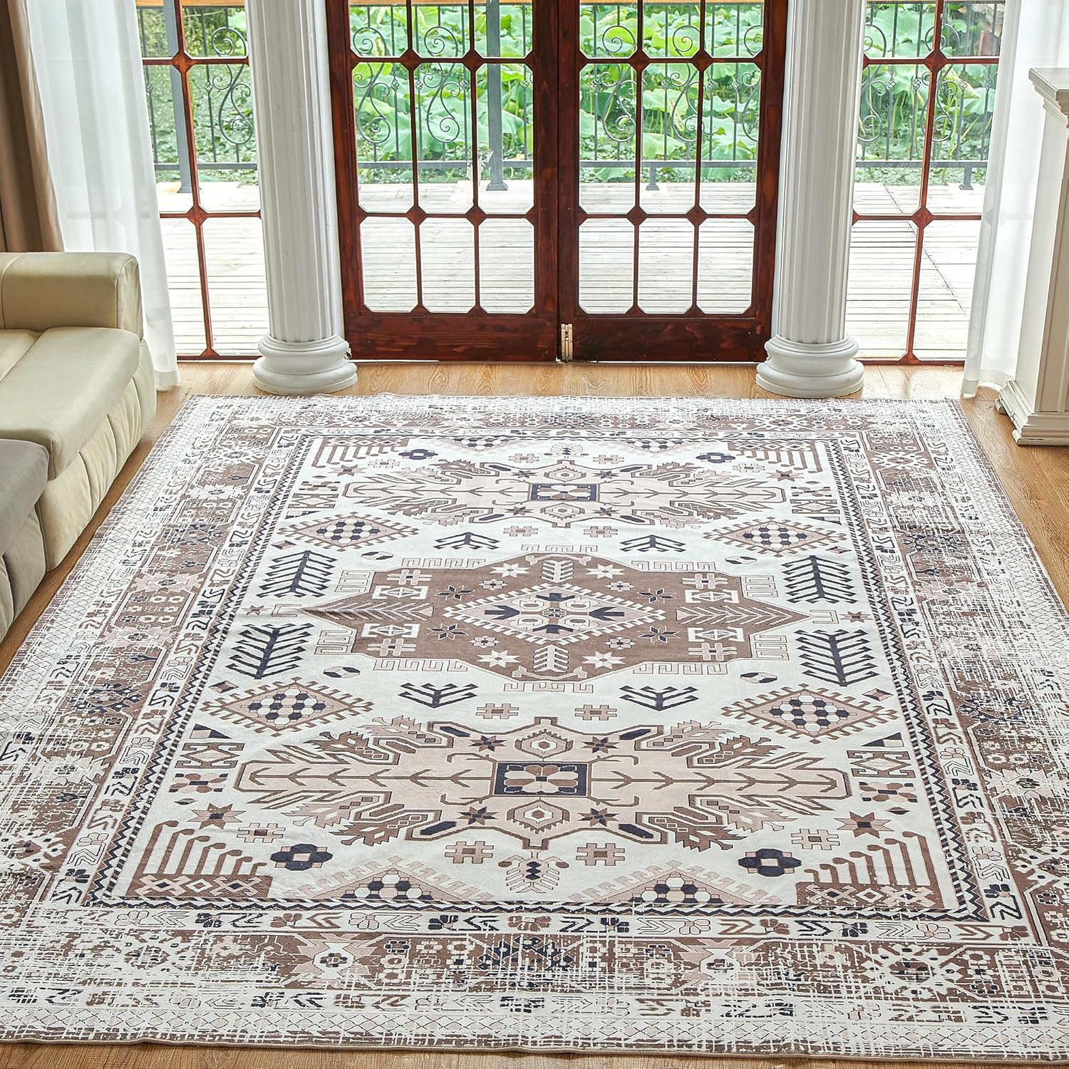 CHOSHOME Alfombra lavable de 5 x 7 pies para sala de estar, alfombra de interior estilo rústico vintage para dormitorio, comedor y oficina, no