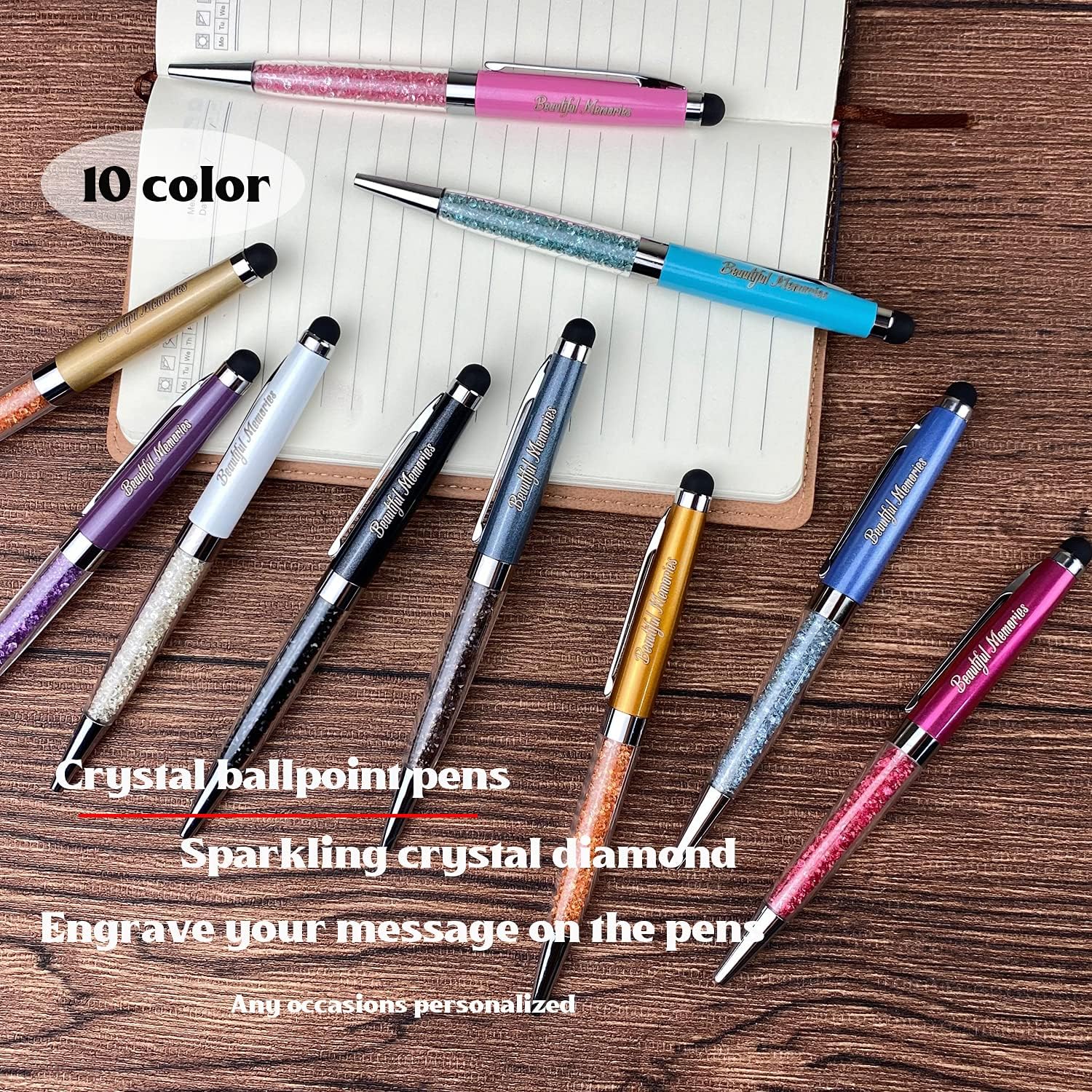Ancolo Personalized ball Pens with Crystal Stylus Tip – Smooth Writing Set – Engraved with Your NameSloganAddress – Gift for