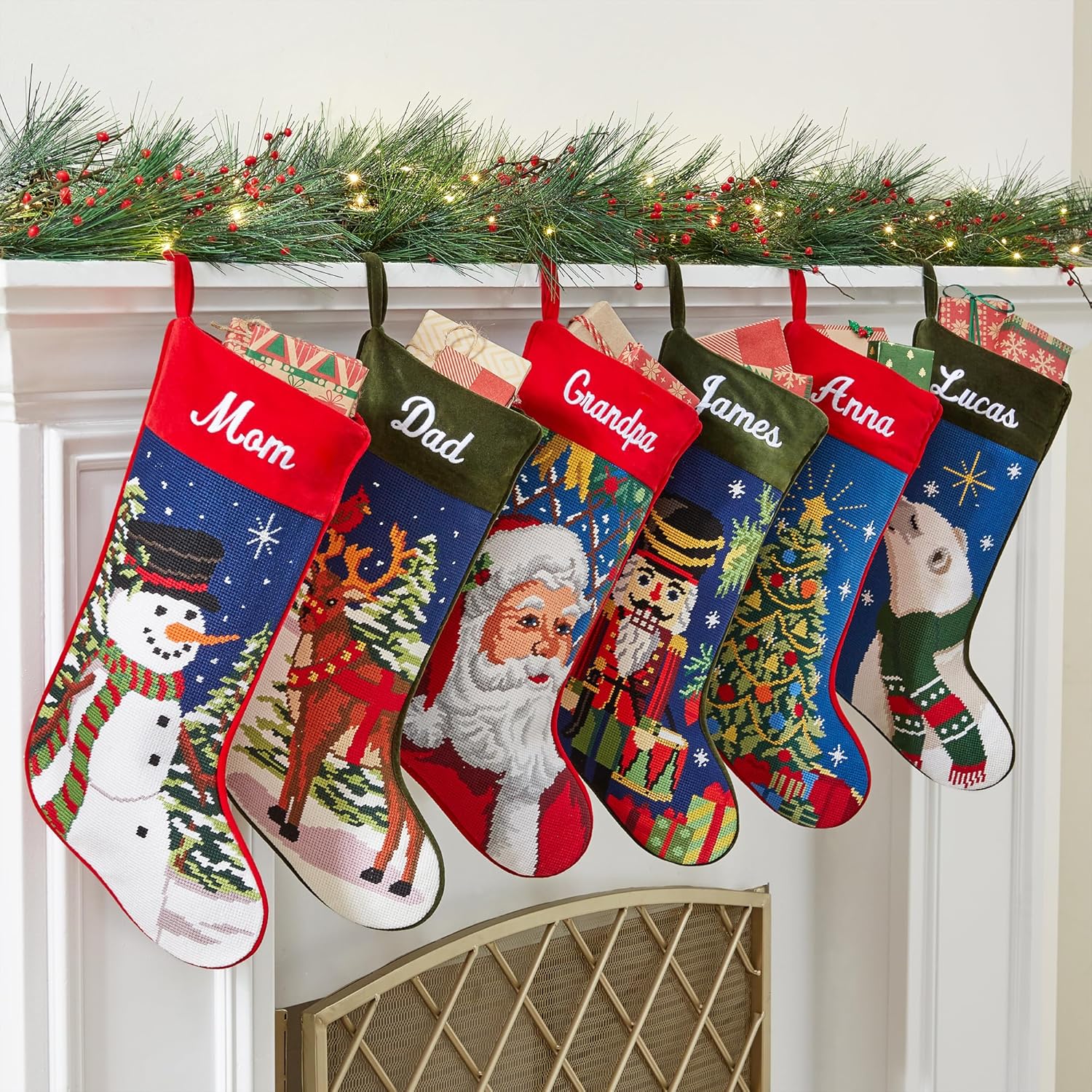 Let’s Make Memories – Calcetines vintage de punto de aguja personalizados, calcetines familiares, decoración navideña antigua, mantel de vacaciones,