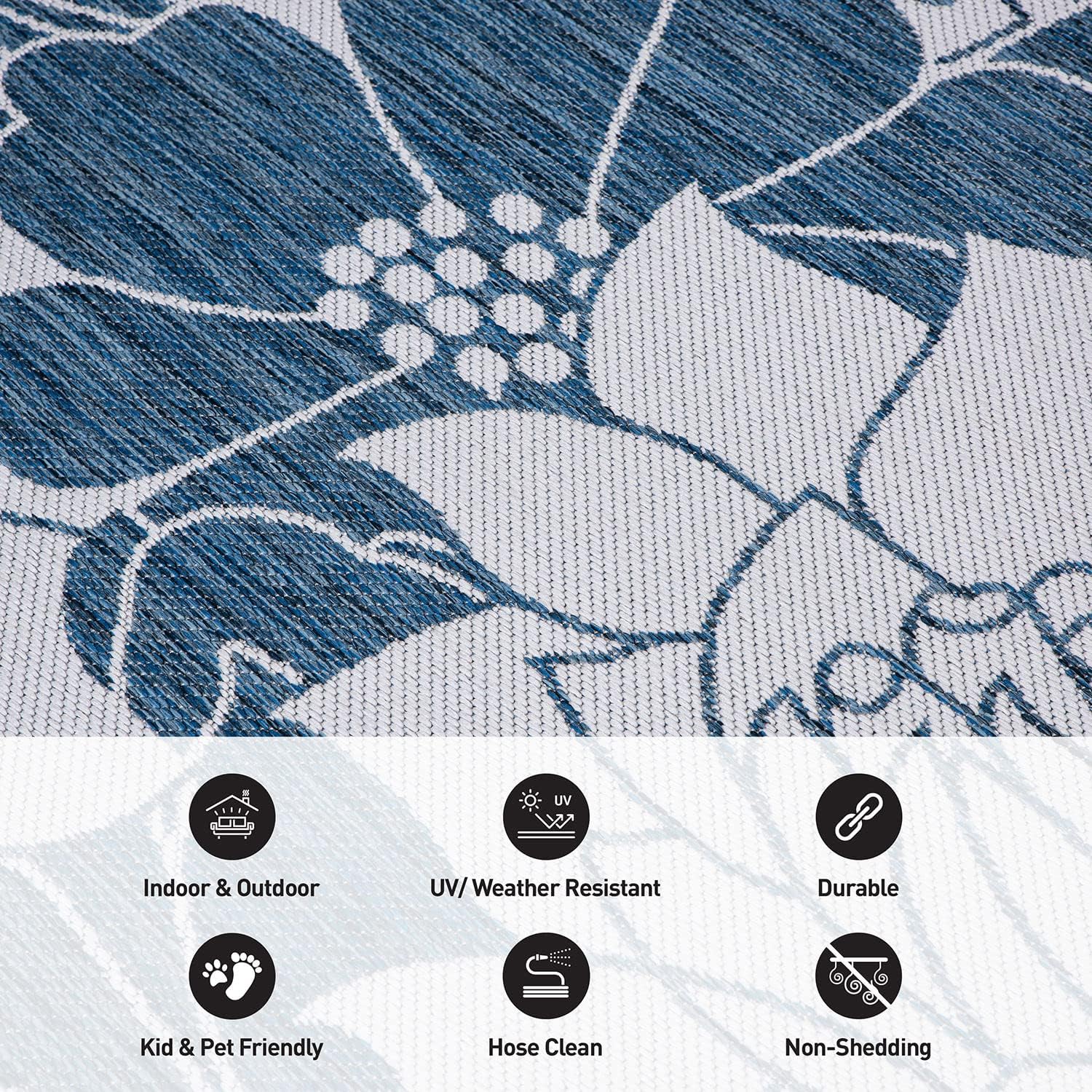 Rugshop Alfombra moderna con textura de flores florales, fácil limpieza, para exteriores, terraza, patio, patio trasero, interiorexterior, 7 pies 10