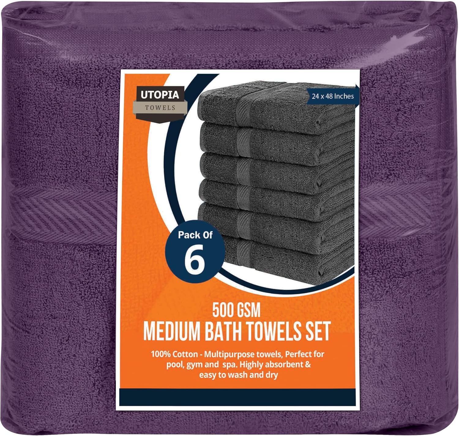 Utopia Towels Juego de 6 toallas de baño medianas, 100% algodón hilado en anillo (24 x 48 pulgadas), toallas de secado rápido medianas, ligeras y