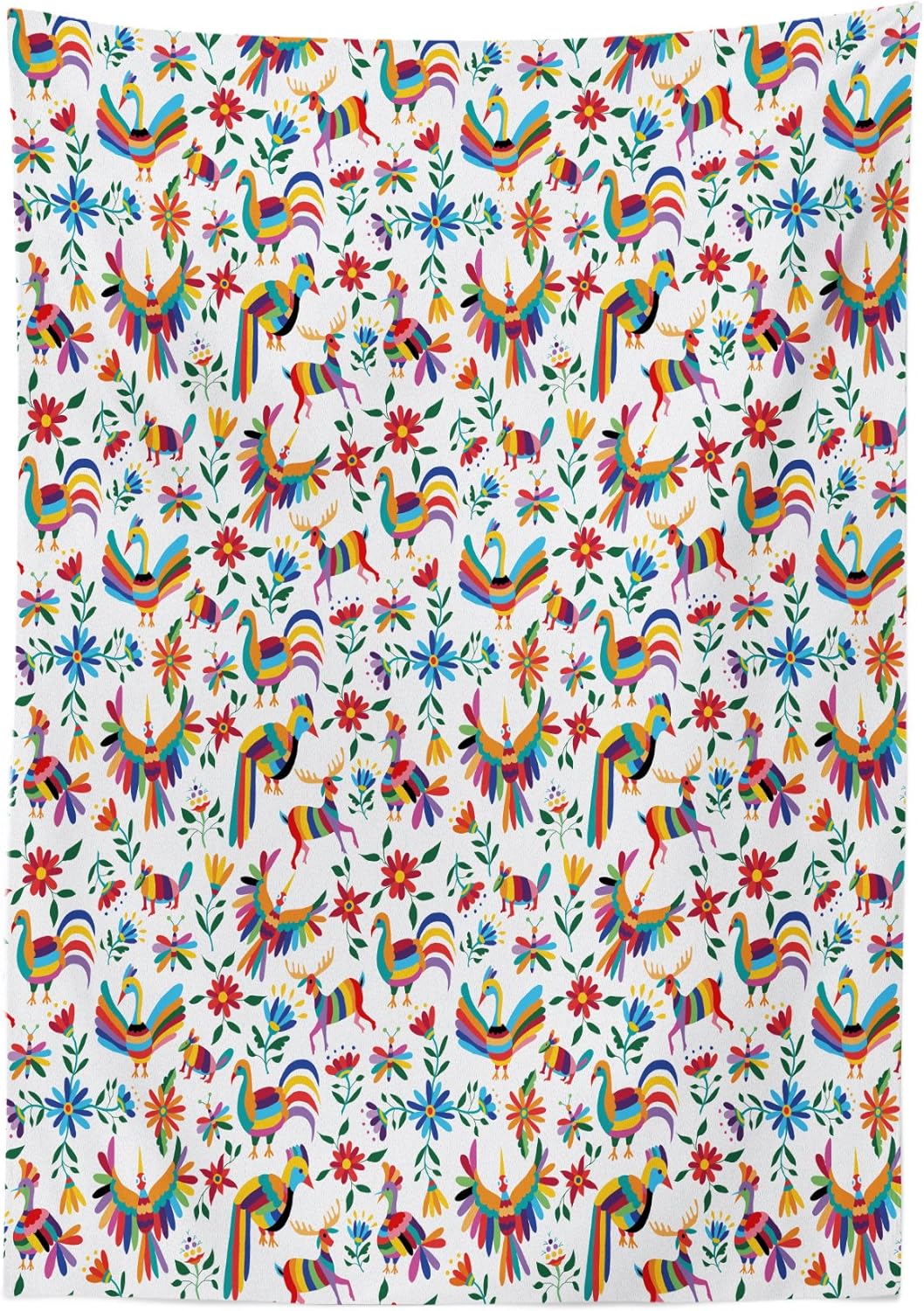 Ambesonne Mantel mexicano, diseño tradicional de arte latinoamericano con inspiraciones naturales, flores y pájaros, mantel rectangular para comedor