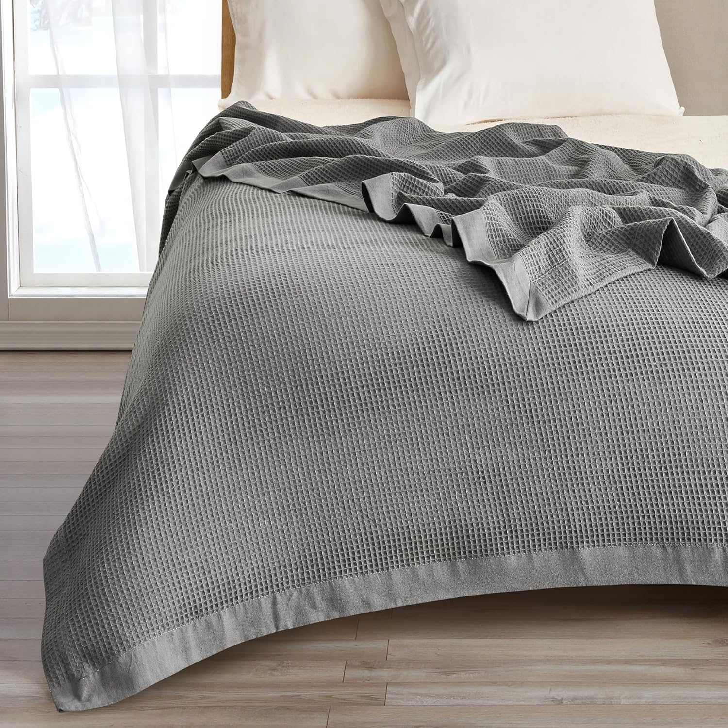 Great Bay Home Manta tamaño individual 100 % algodón con tejido de gofre, ligera y transpirable, suave y versátil, perfecta para usar en capas,